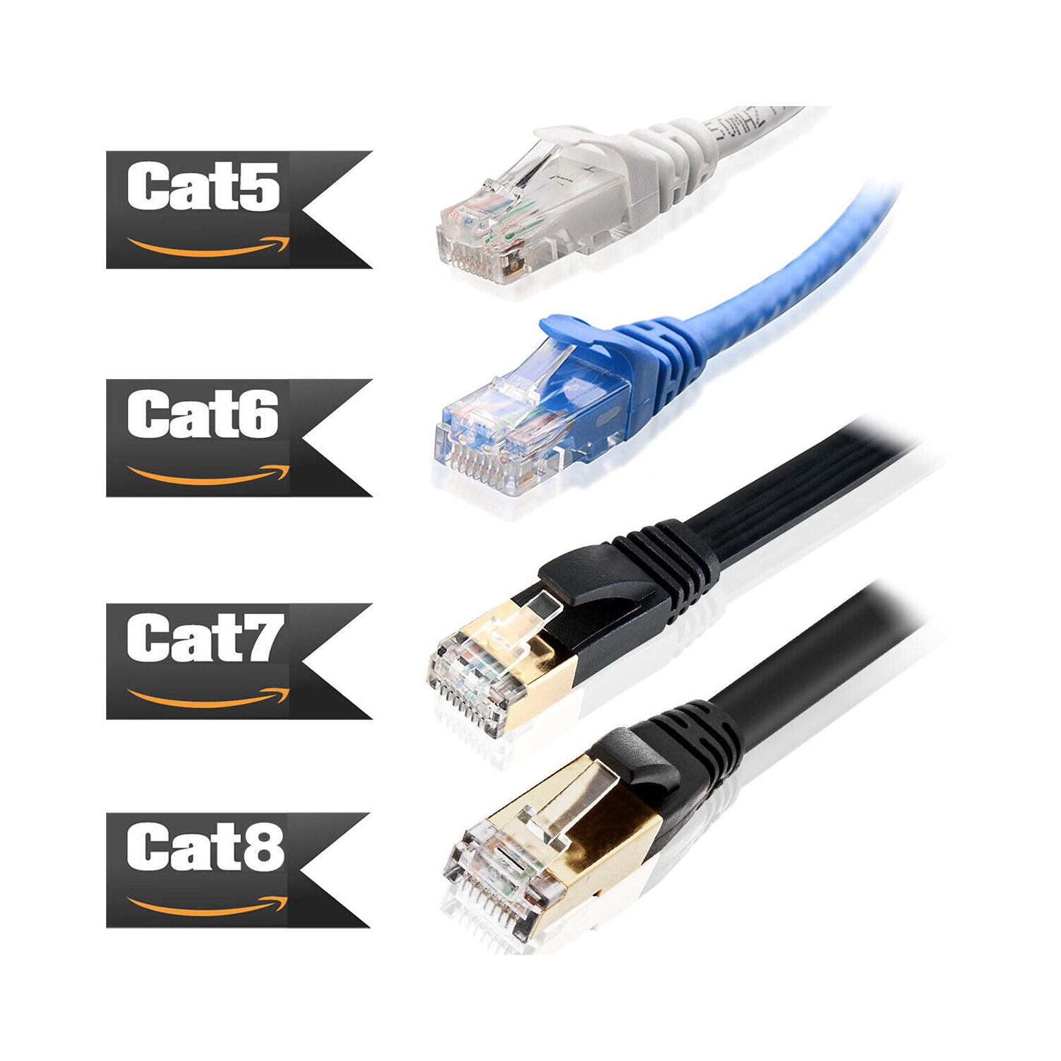 Black CAT5e Ethernet Patch Cable Lot - 50ft, 75ft, 100ft, 200ft - For PC, Xbox