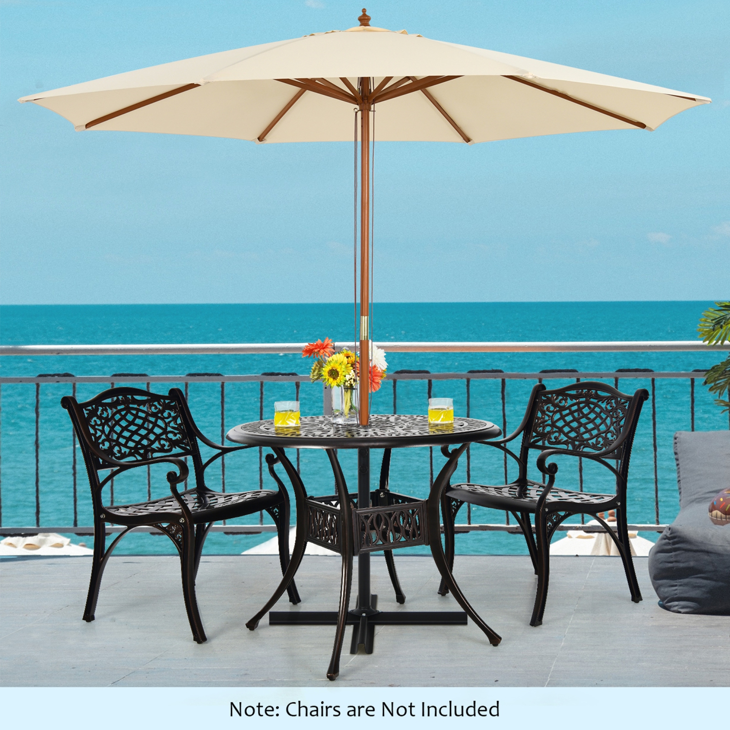Gymax 36'' Outdoor Round Dining Table Cast Aluminum Patio Bistro Table w/ Umbrella Pole