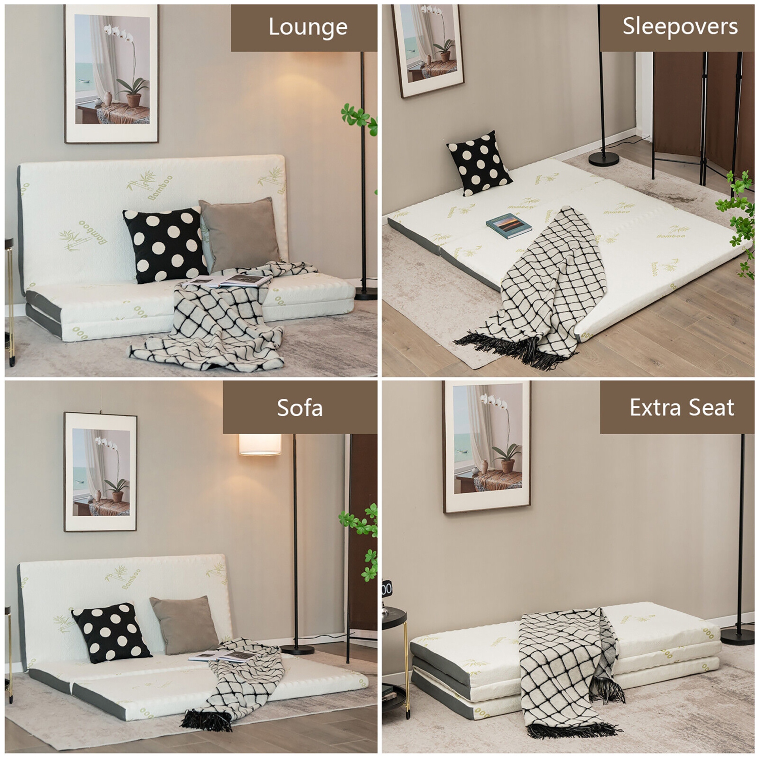 Gymax 3'' Tri-fold Memory Foam Floor Mattress Topper Portable w/ Carrying Bag