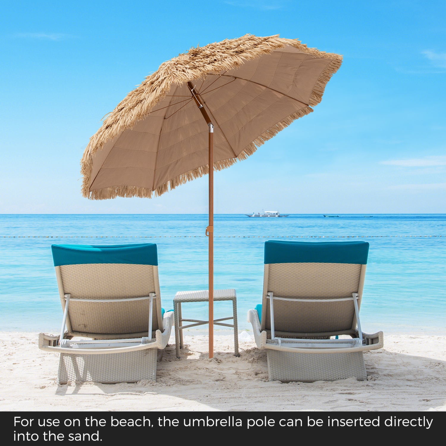 Gymax 7.2FT Hula Thatched Tiki Umbrella w/ Tilt Hawaiian Style Beach Umbrella