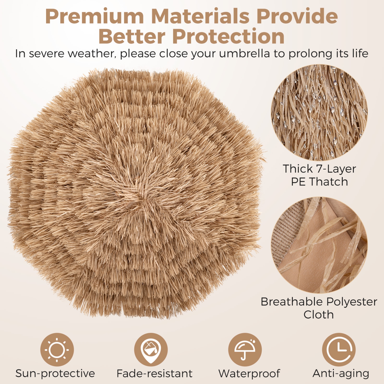 Gymax 7.2FT Hula Thatched Tiki Umbrella w/ Tilt Hawaiian Style Beach Umbrella