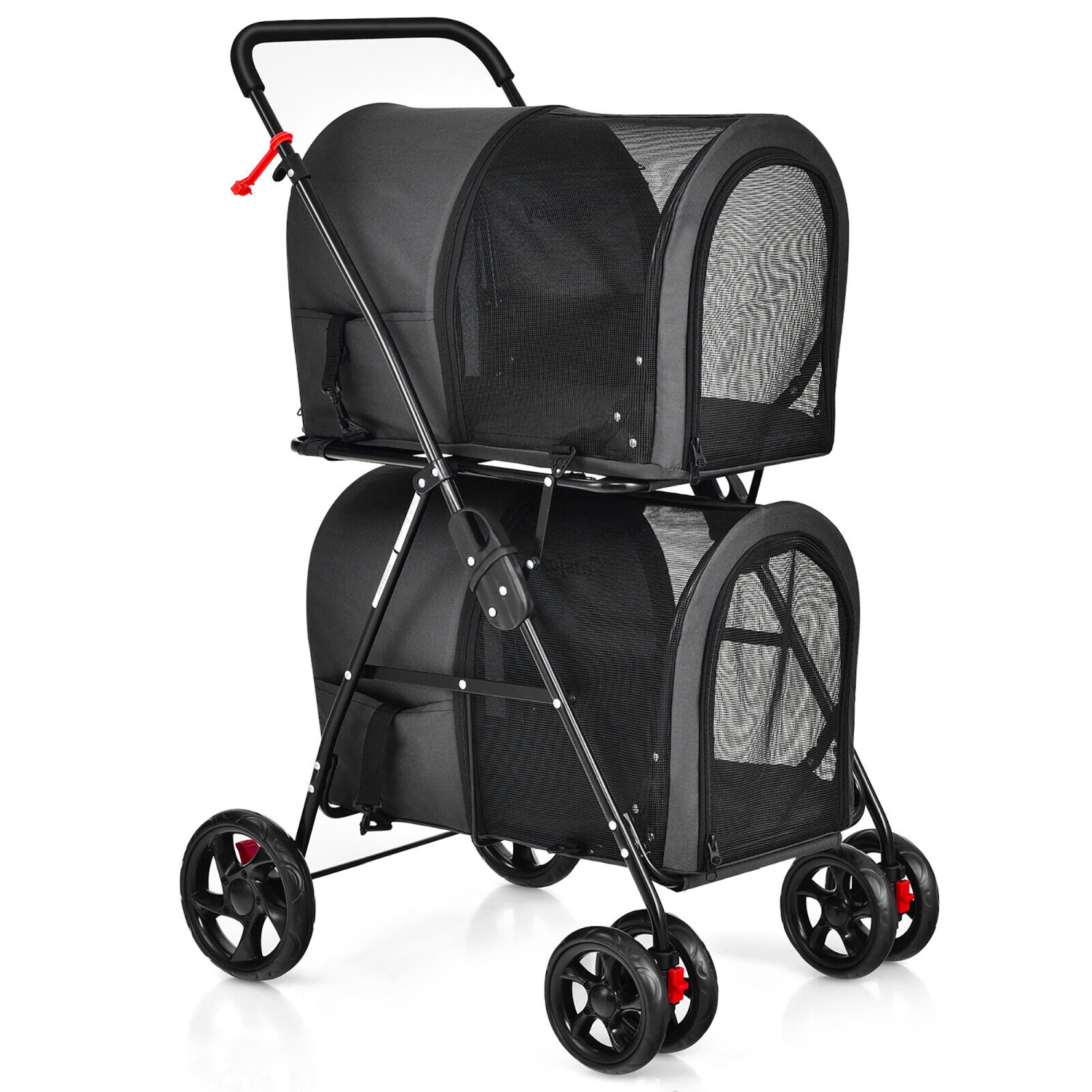 Gymax 4-in-1 Double Pet Stroller w/ Detachable Carrier Travel Carriage for Cats Black