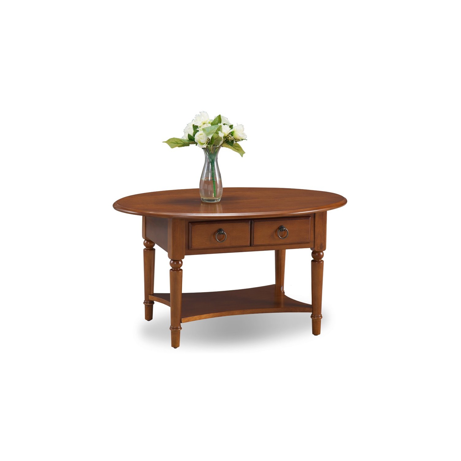 Leick Coastal Notions Oval 1 Drawer Wood Coffee Table in Pecan/Espresso