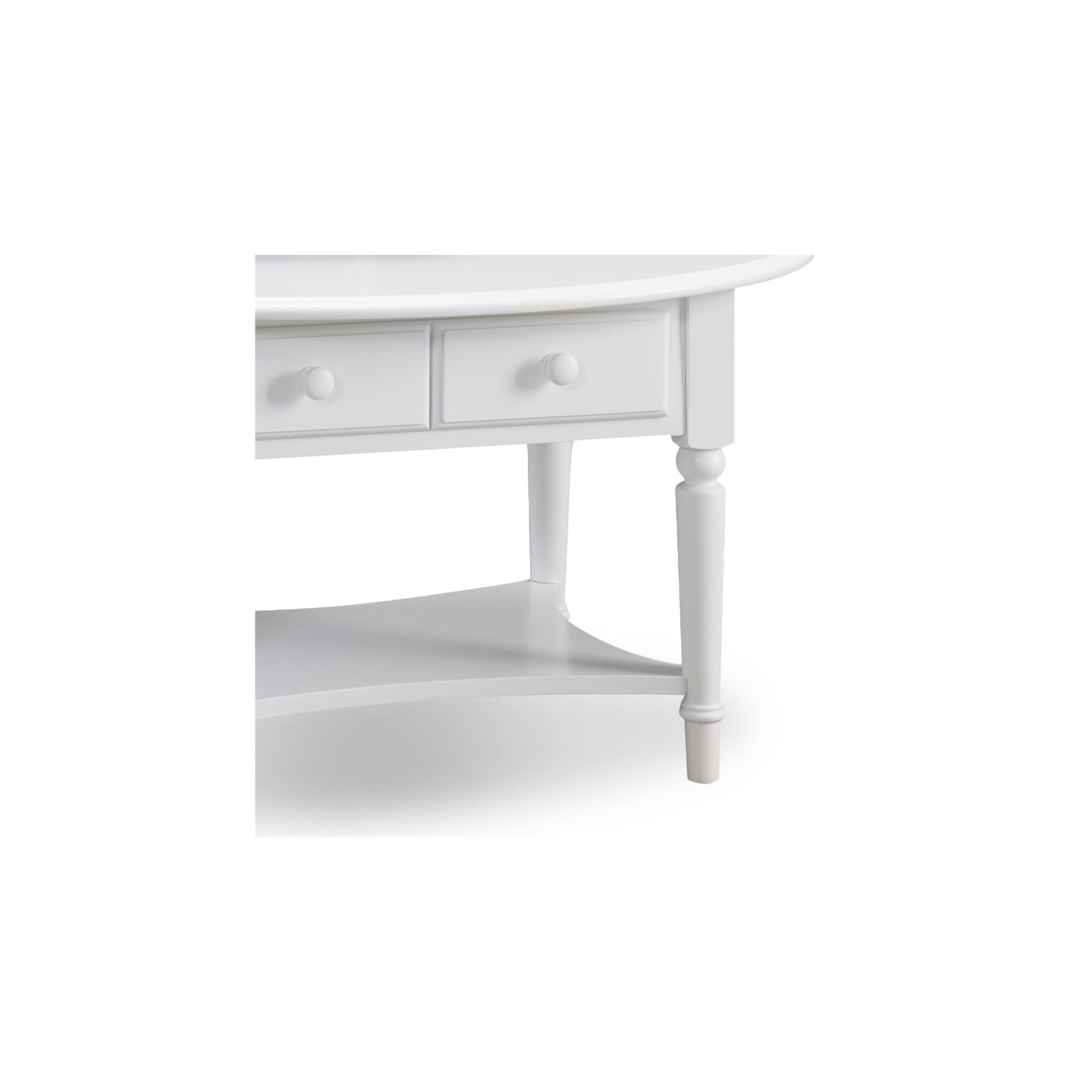 Leick Coastal Notions Oval 1 Drawer Wood Coffee Table with Shelf in Orchid White