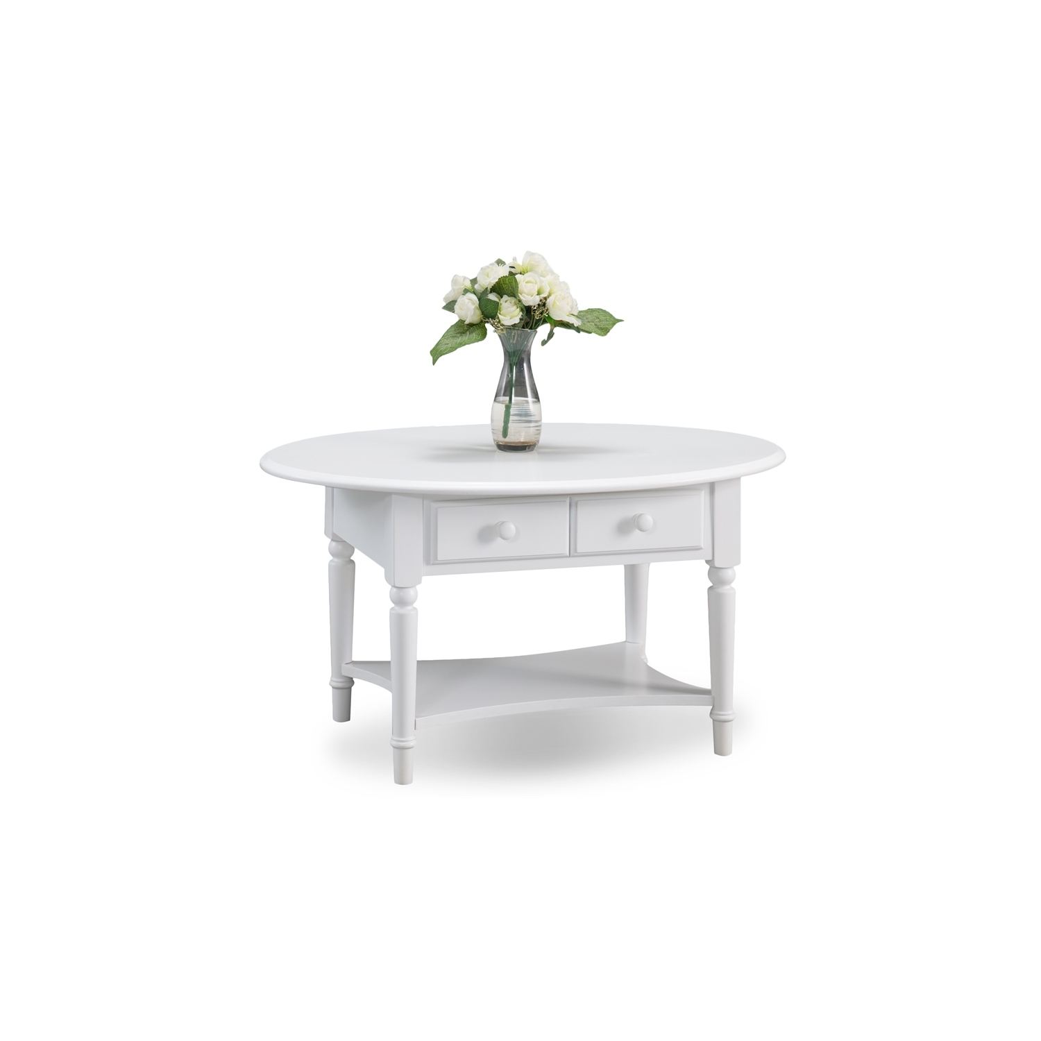 Leick Coastal Notions Oval 1 Drawer Wood Coffee Table with Shelf in Orchid White