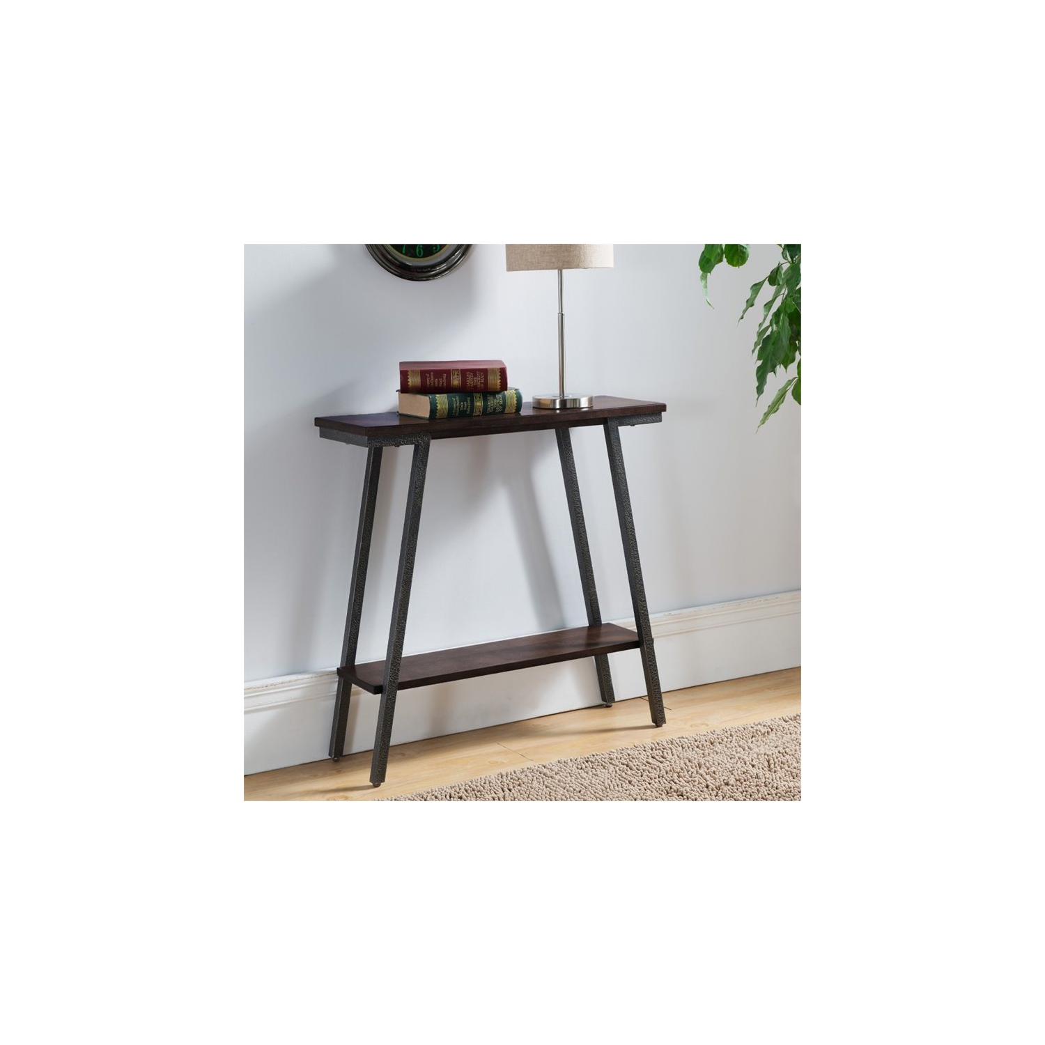 Leick Empiria Wood Console Table in Walnut and Foundry Bronze
