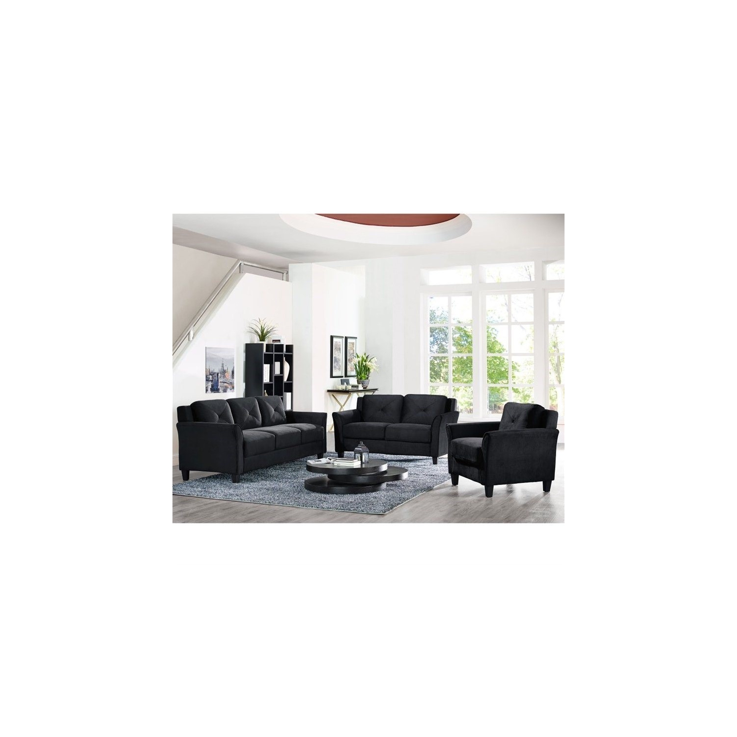 LifeStyle Solutions Hartford 3 Piece Microfiber Sofa Set in Black
