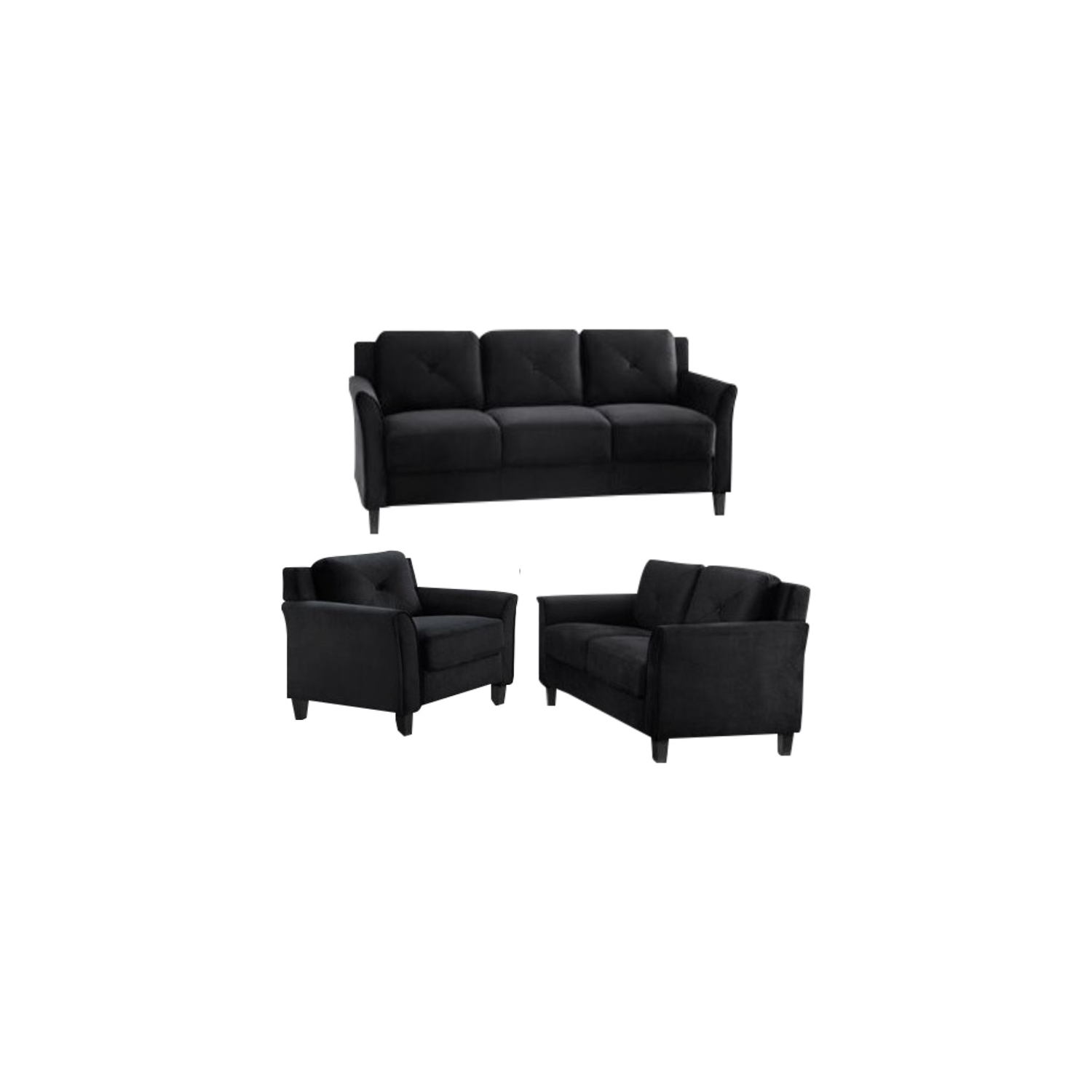 LifeStyle Solutions Hartford 3 Piece Microfiber Sofa Set in Black