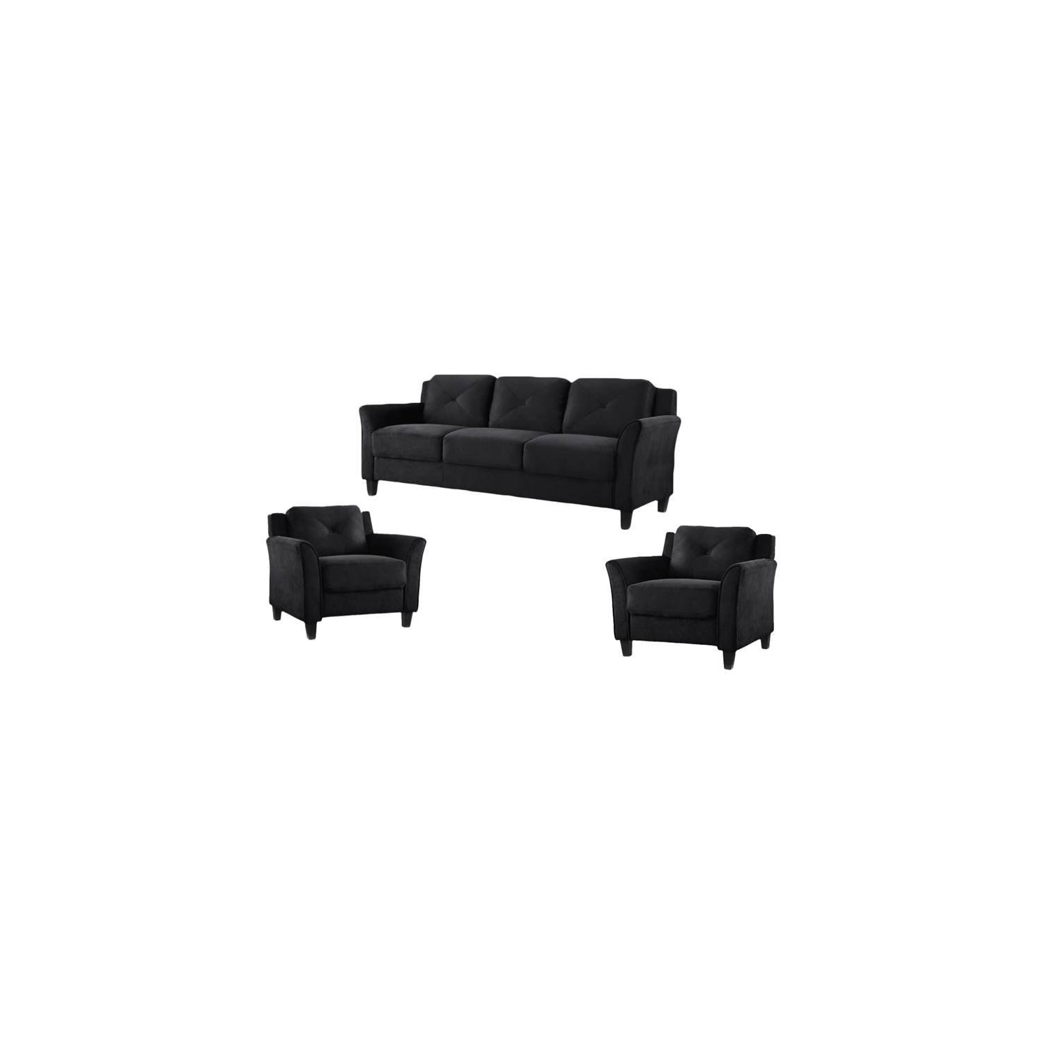Ensemble de 3 chaises d’appoint et sofa en microfibre noire