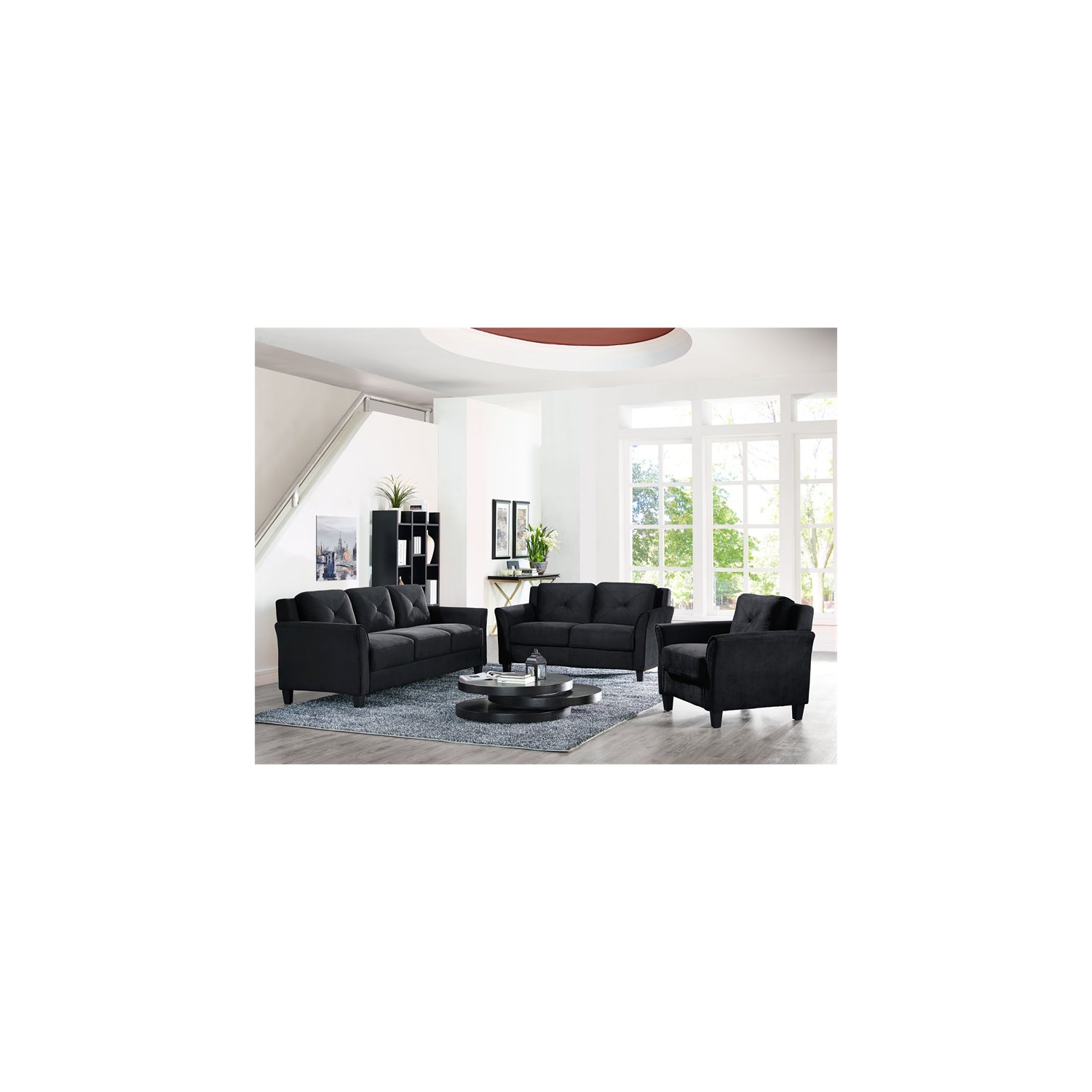 Ensemble de 3 chaises d’appoint et sofa en microfibre noire