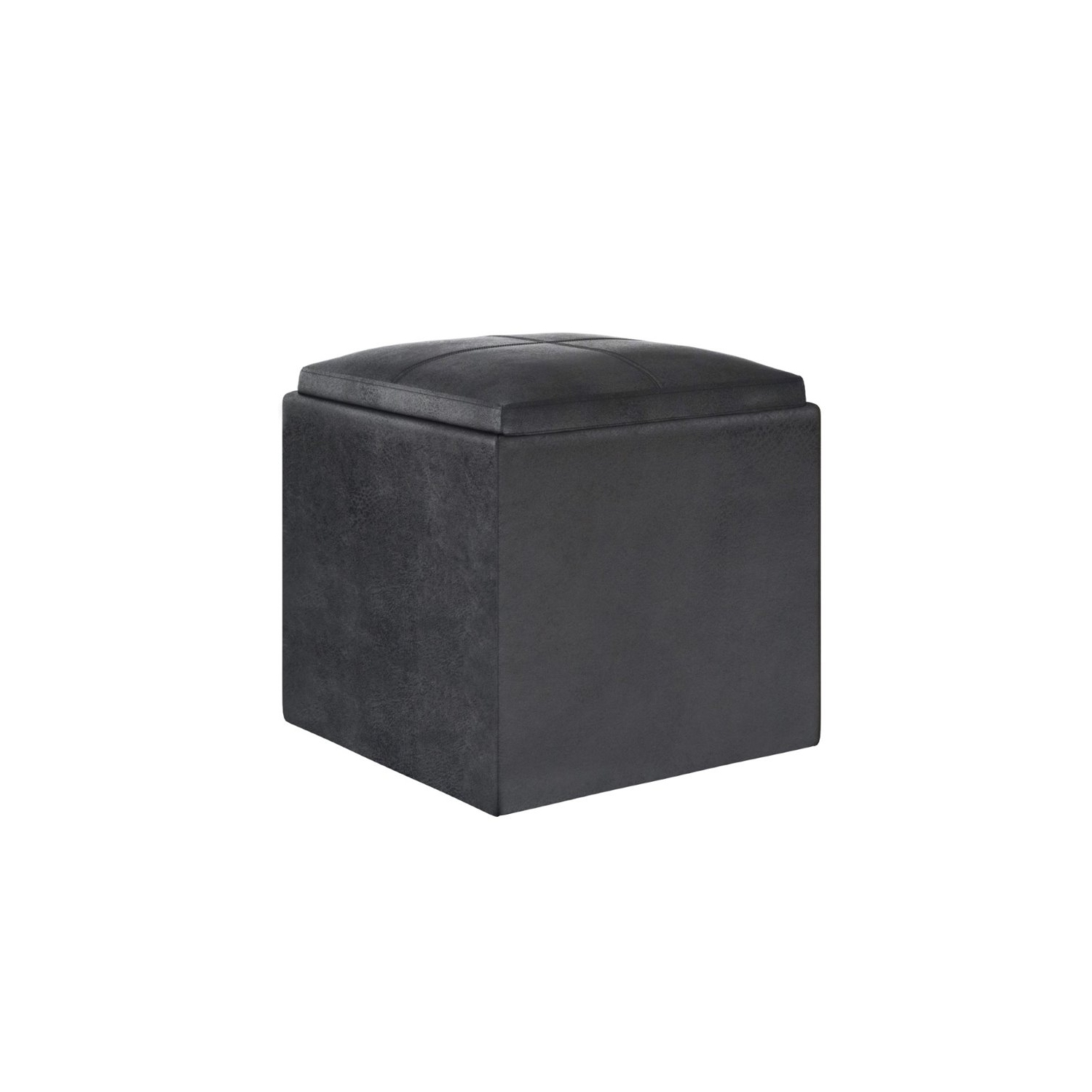Pouf de rangement cubique en similicuir noir Rockwood de Simpli Home