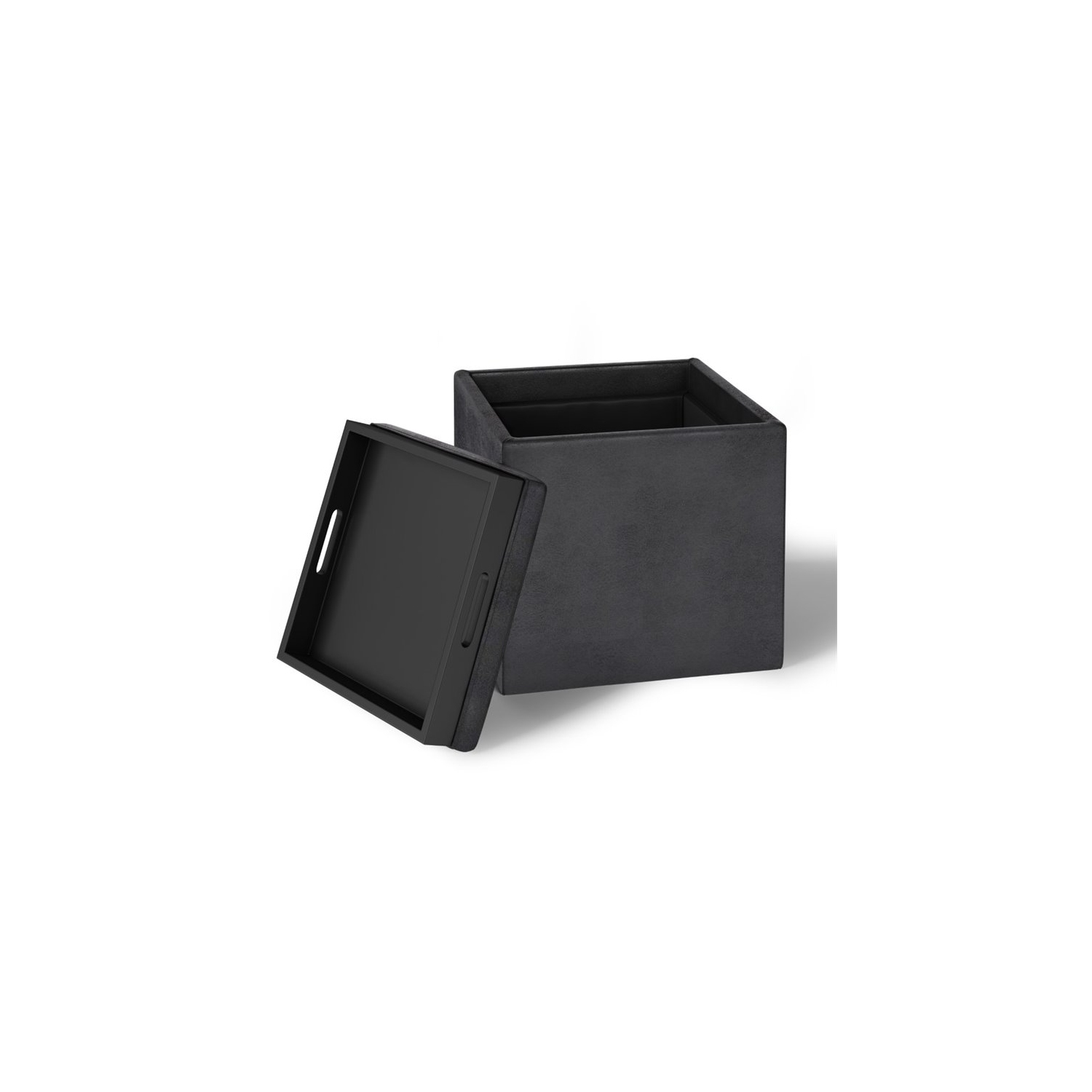 Pouf de rangement cubique en similicuir noir Rockwood de Simpli Home
