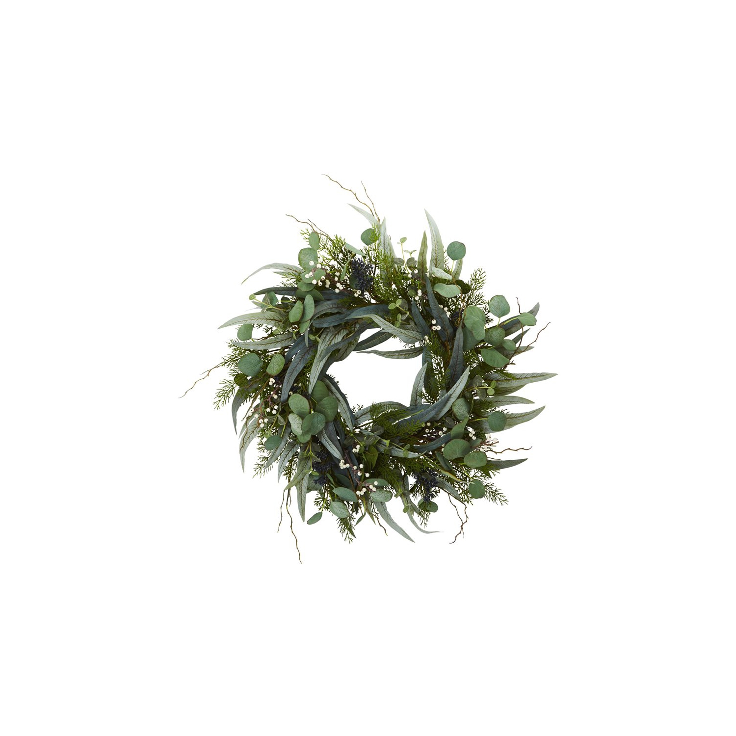 Nearly Natural 24" Eucalyptus and Mixed Greens Artificial Wreath in Green
