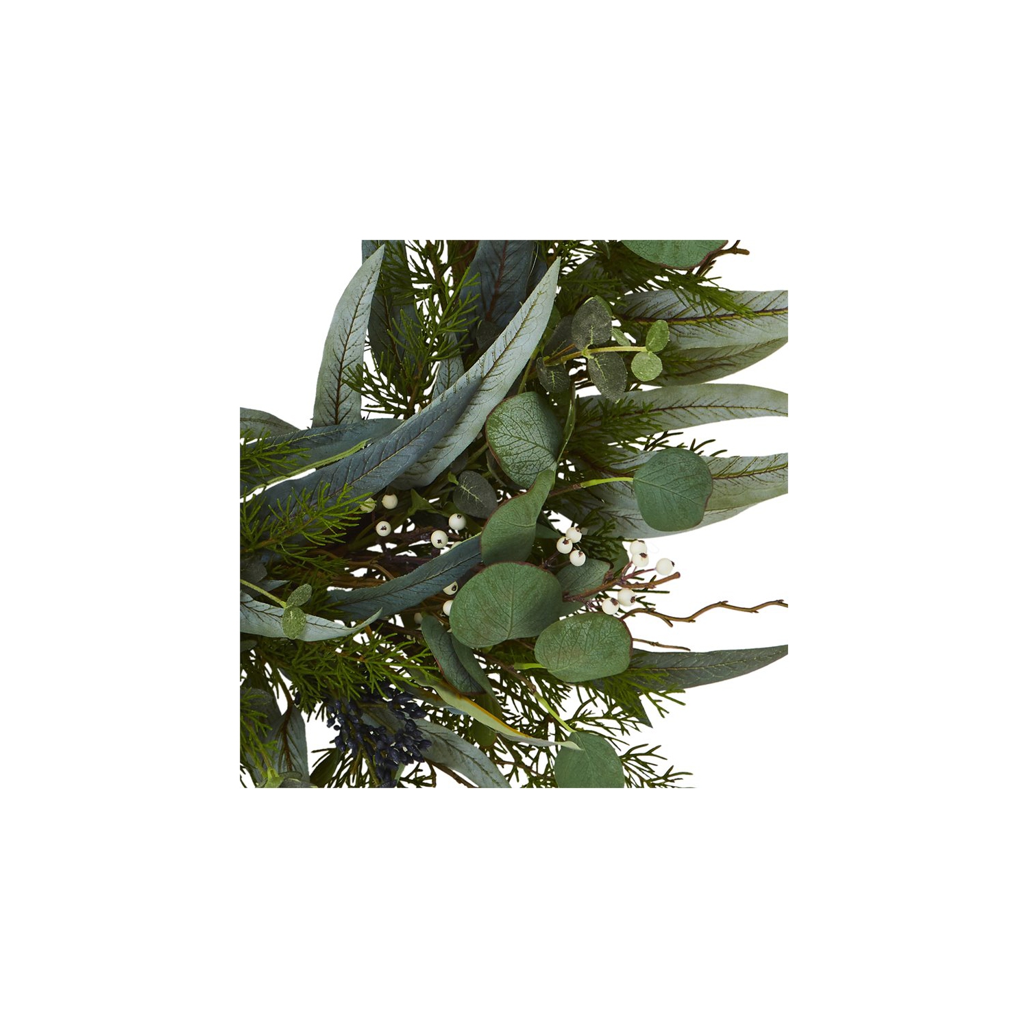 Nearly Natural 24" Eucalyptus and Mixed Greens Artificial Wreath in Green