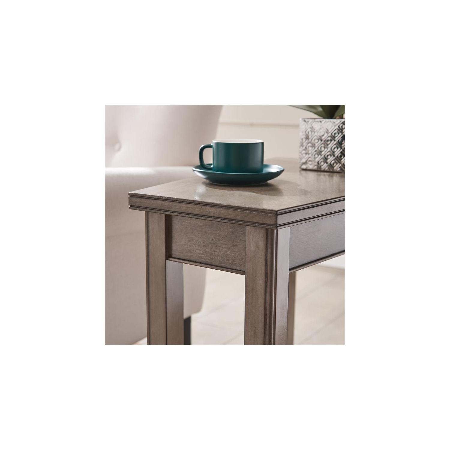 Leick Home 10502-GR Laurent Recliner Wood Wedge Table with Shelf in Smoke Gray