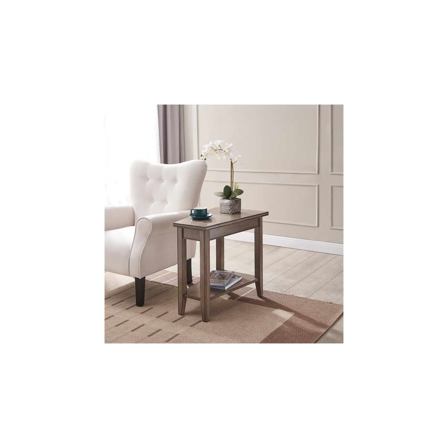 Leick Home 10502-GR Laurent Recliner Wood Wedge Table with Shelf in Smoke Gray