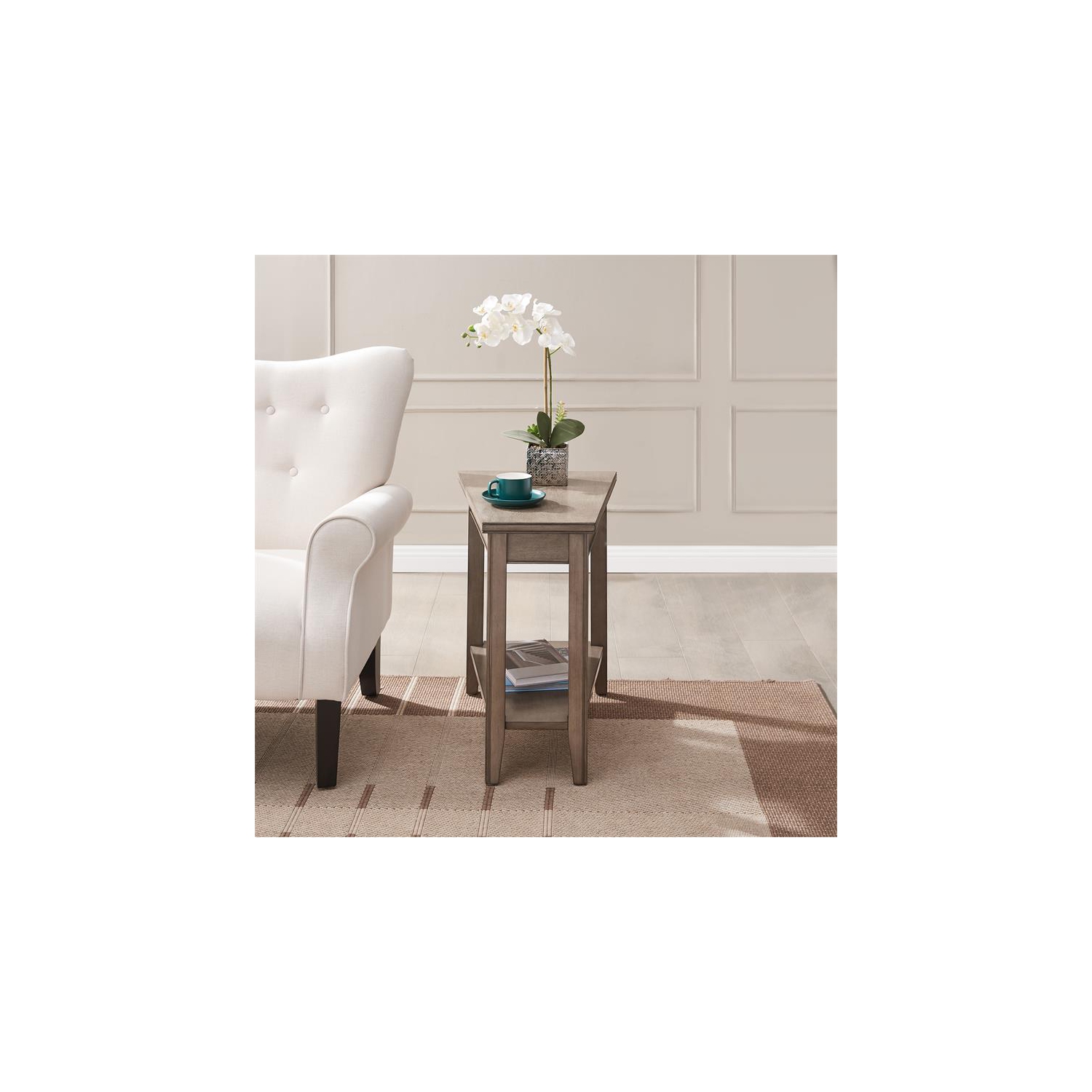 Leick Home 10502-GR Laurent Recliner Wood Wedge Table with Shelf in Smoke Gray