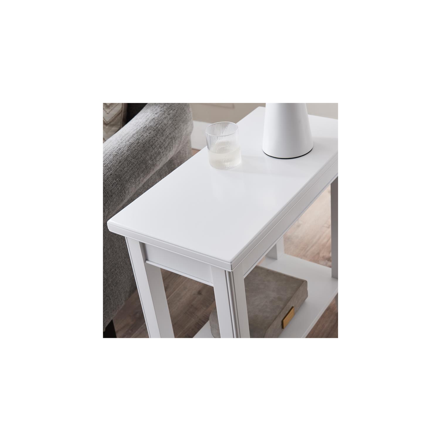 Leick Home 10505-WT Laurent Narrow Wood End Table with Shelf in White