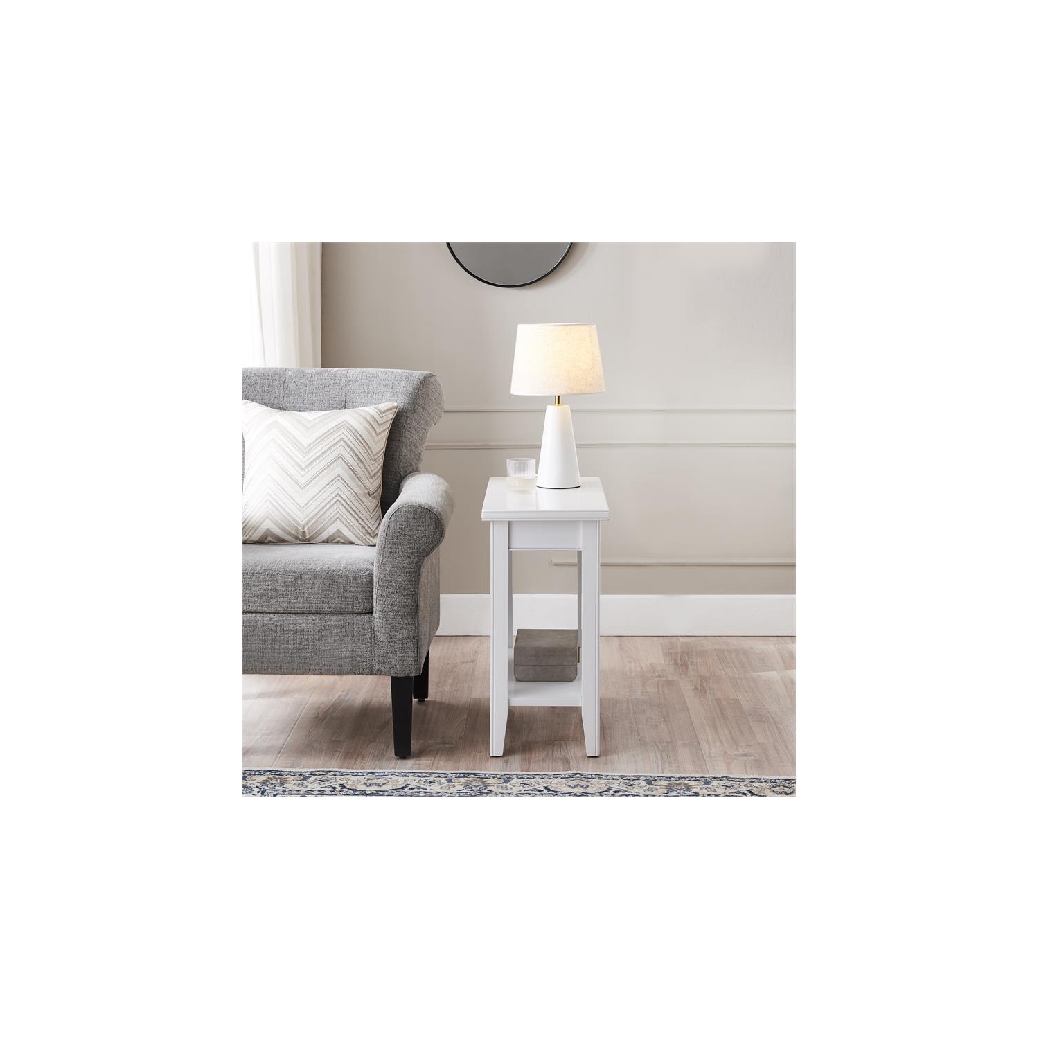 Leick Home 10505-WT Laurent Narrow Wood End Table with Shelf in White