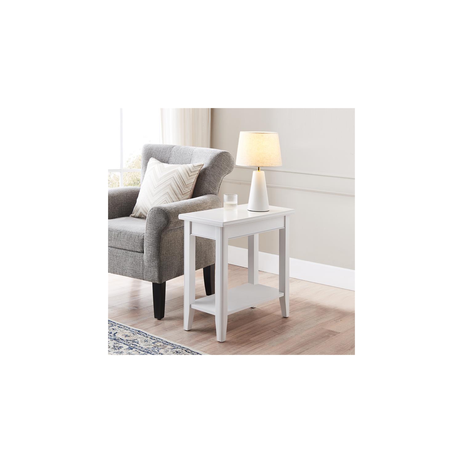 Leick Home 10505-WT Laurent Narrow Wood End Table with Shelf in White