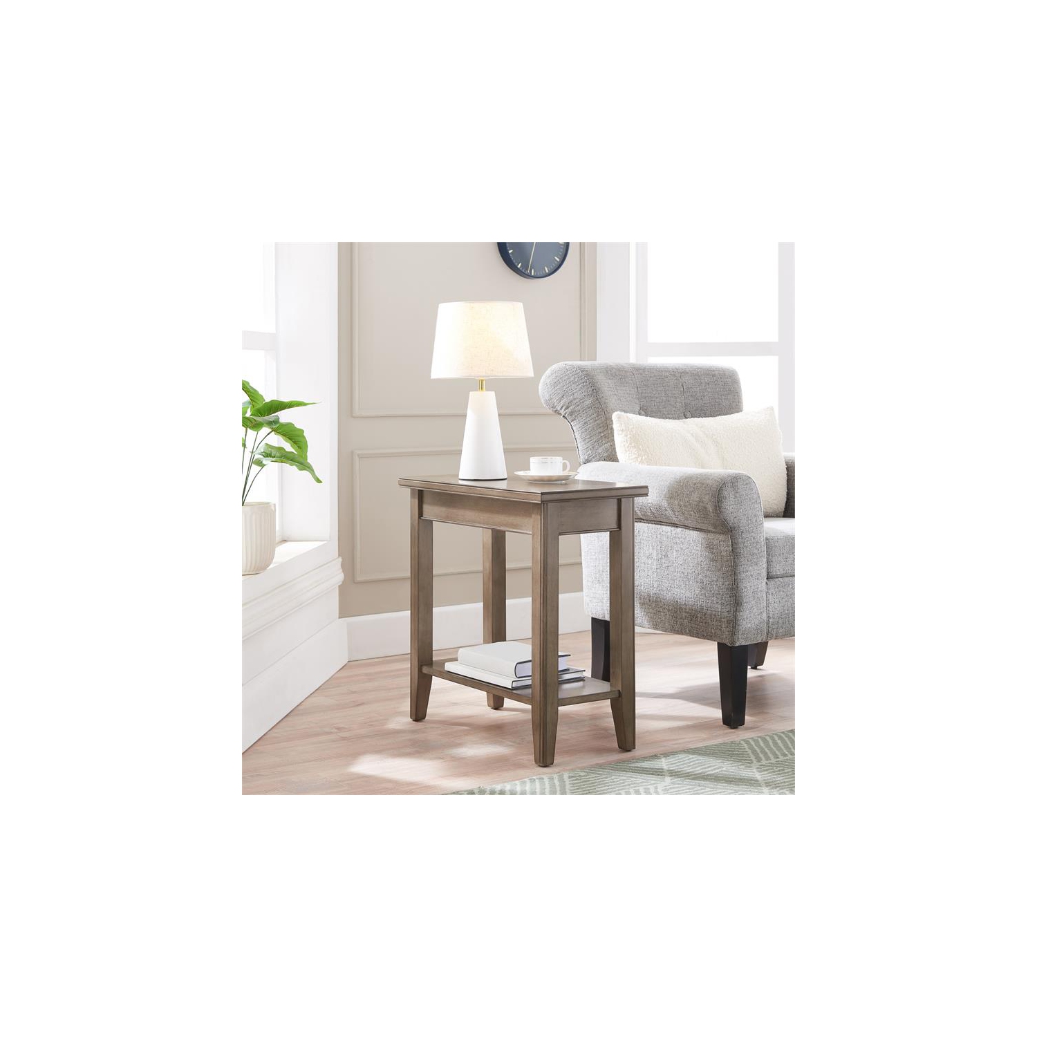 Leick Home 10505-GR Laurent Narrow Wood End Table with Shelf in Smoke Gray