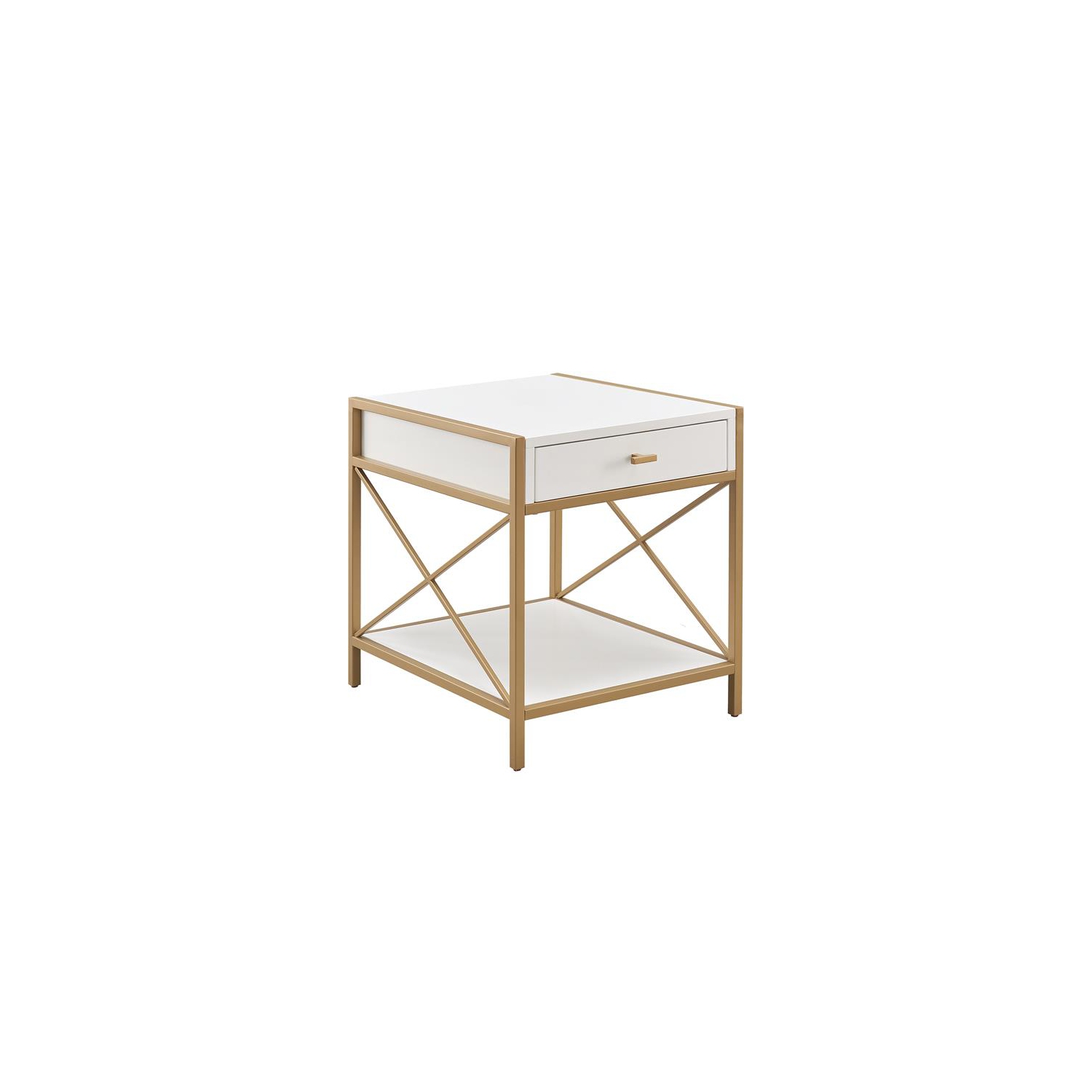 Leick Home 9206-WTGL Claudette Metal and Wood Drawer End Table in White/Gold