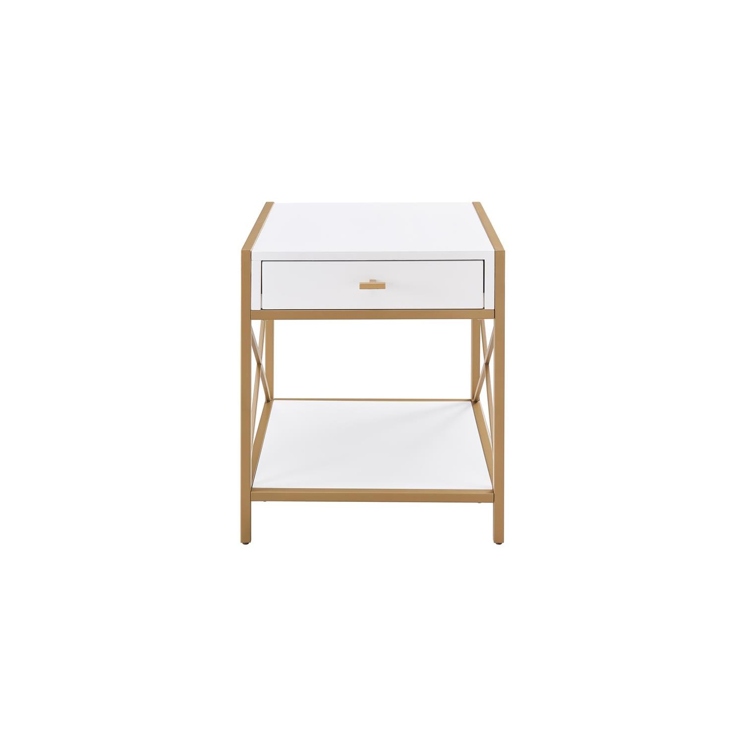Leick Home 9206-WTGL Claudette Metal and Wood Drawer End Table in White/Gold