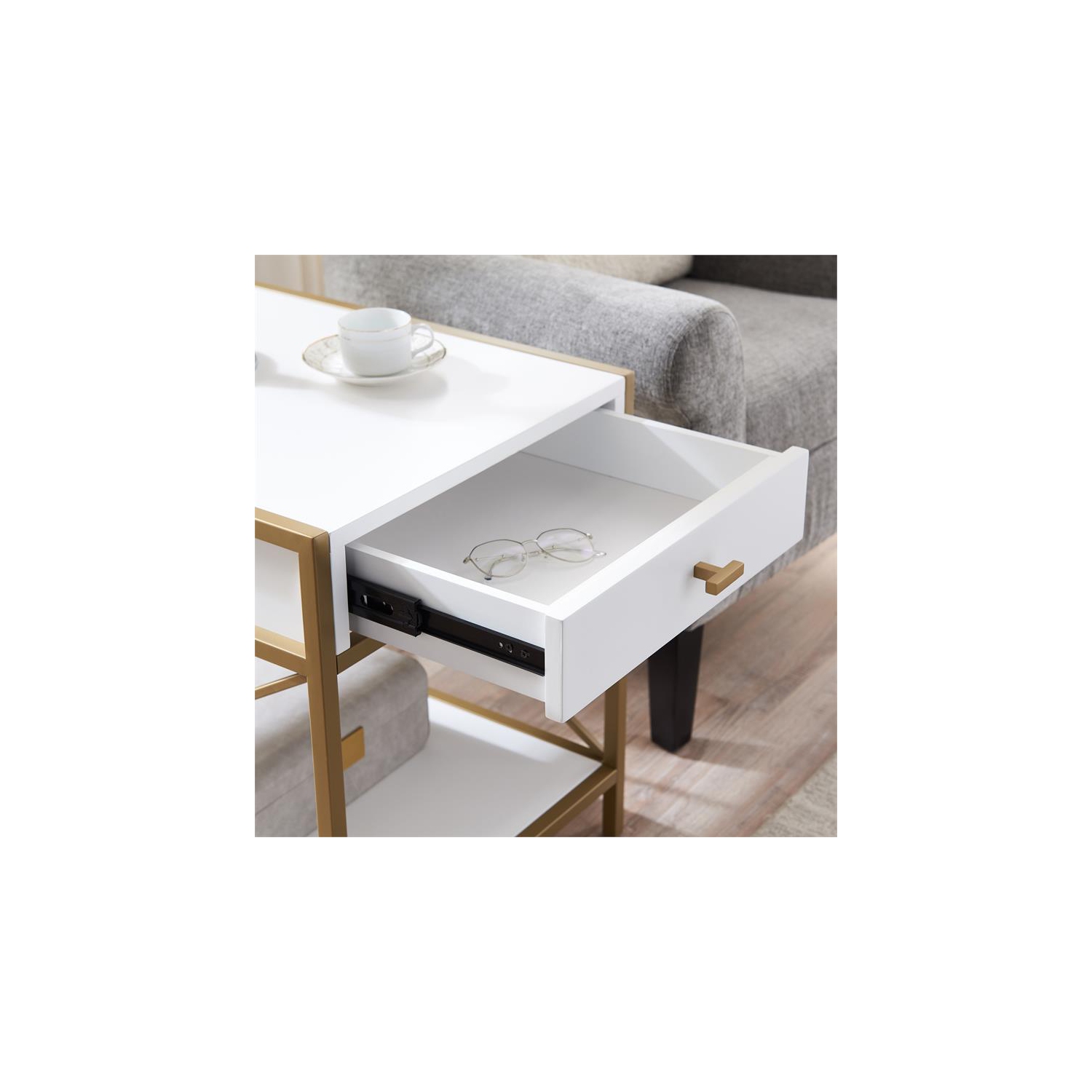 Leick Home 9206-WTGL Claudette Metal and Wood Drawer End Table in White/Gold