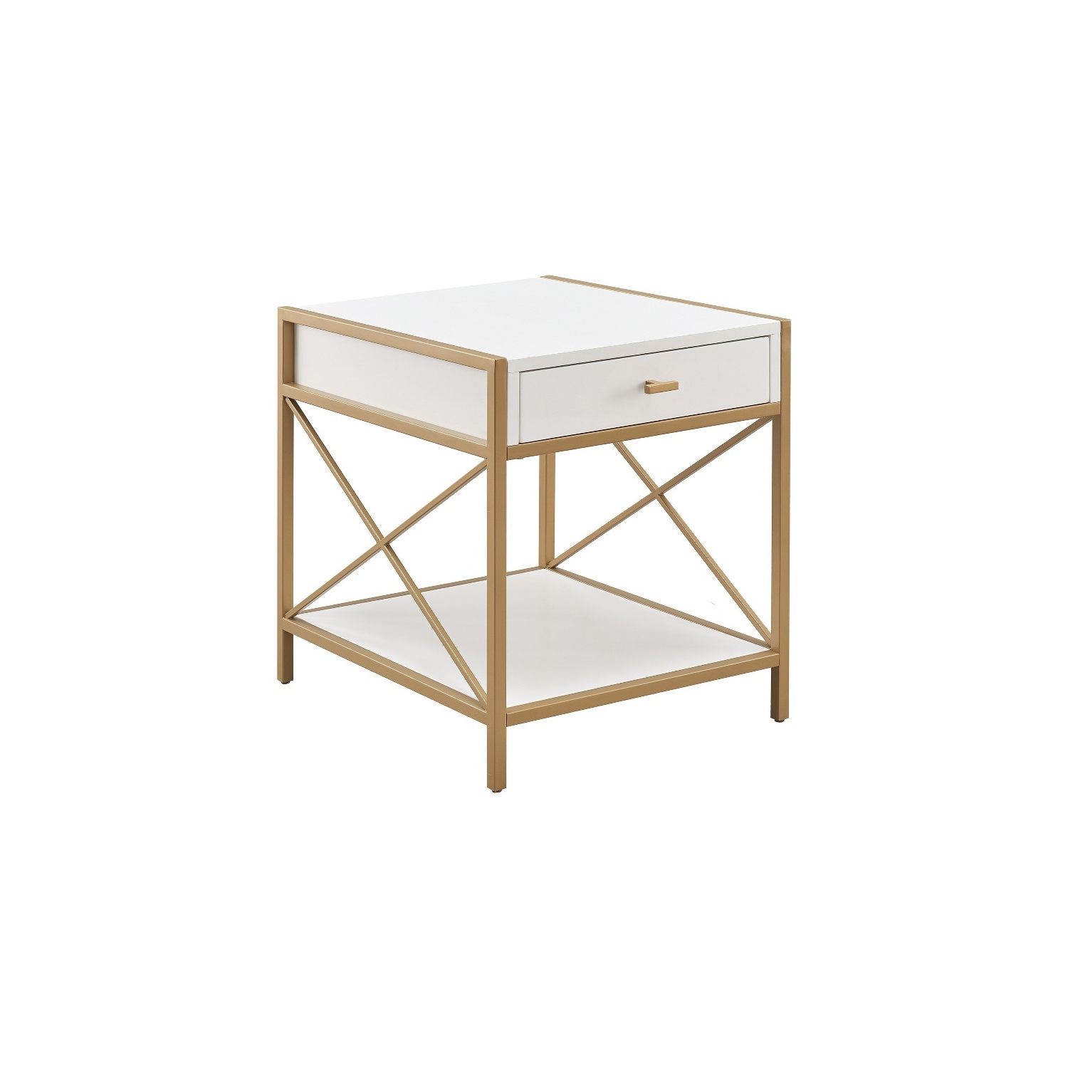 Leick Home 9206-WTGL Claudette Metal and Wood Drawer End Table in White/Gold