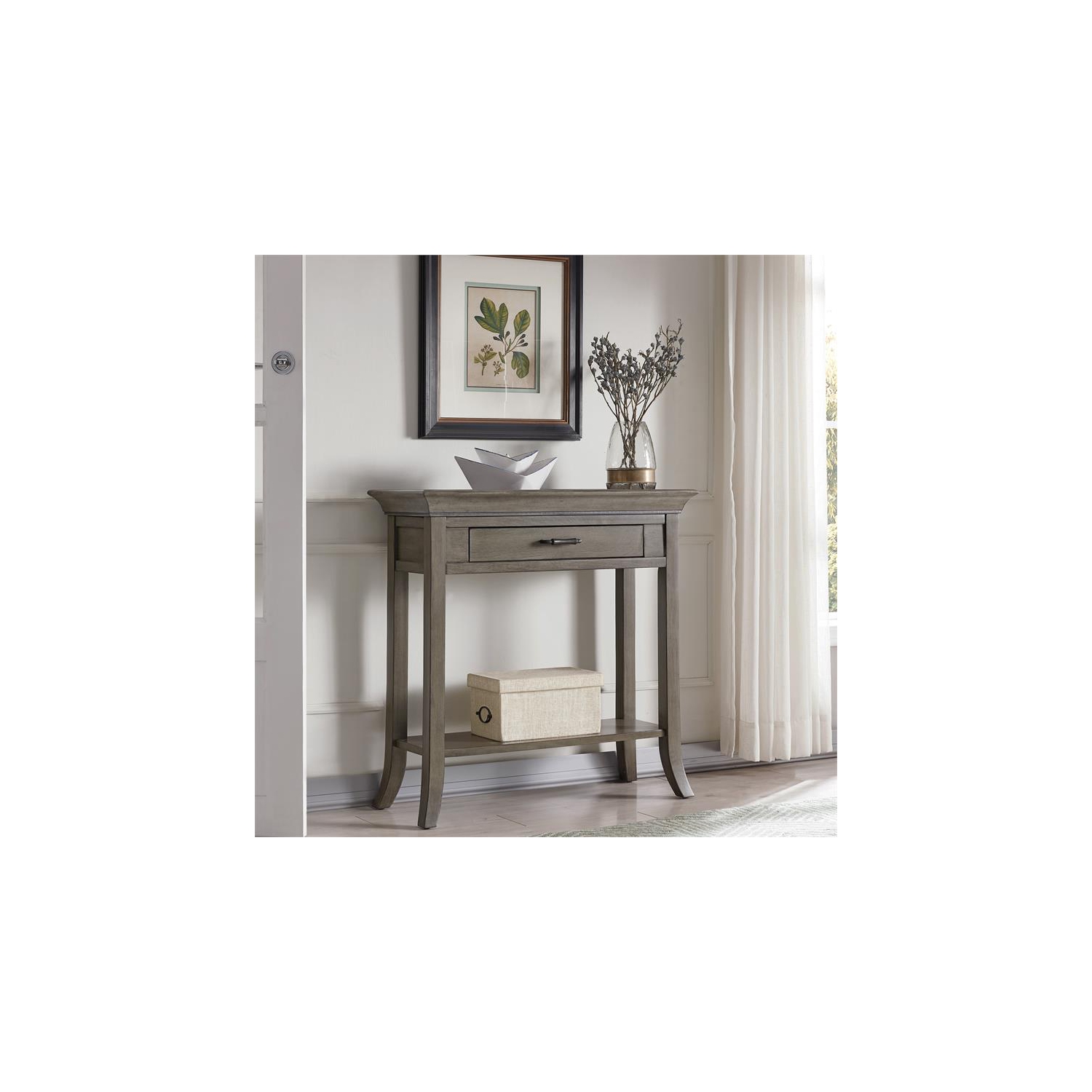Leick Home Traditional Wood Tray Edge Console Hall Stand in Smoke Gray