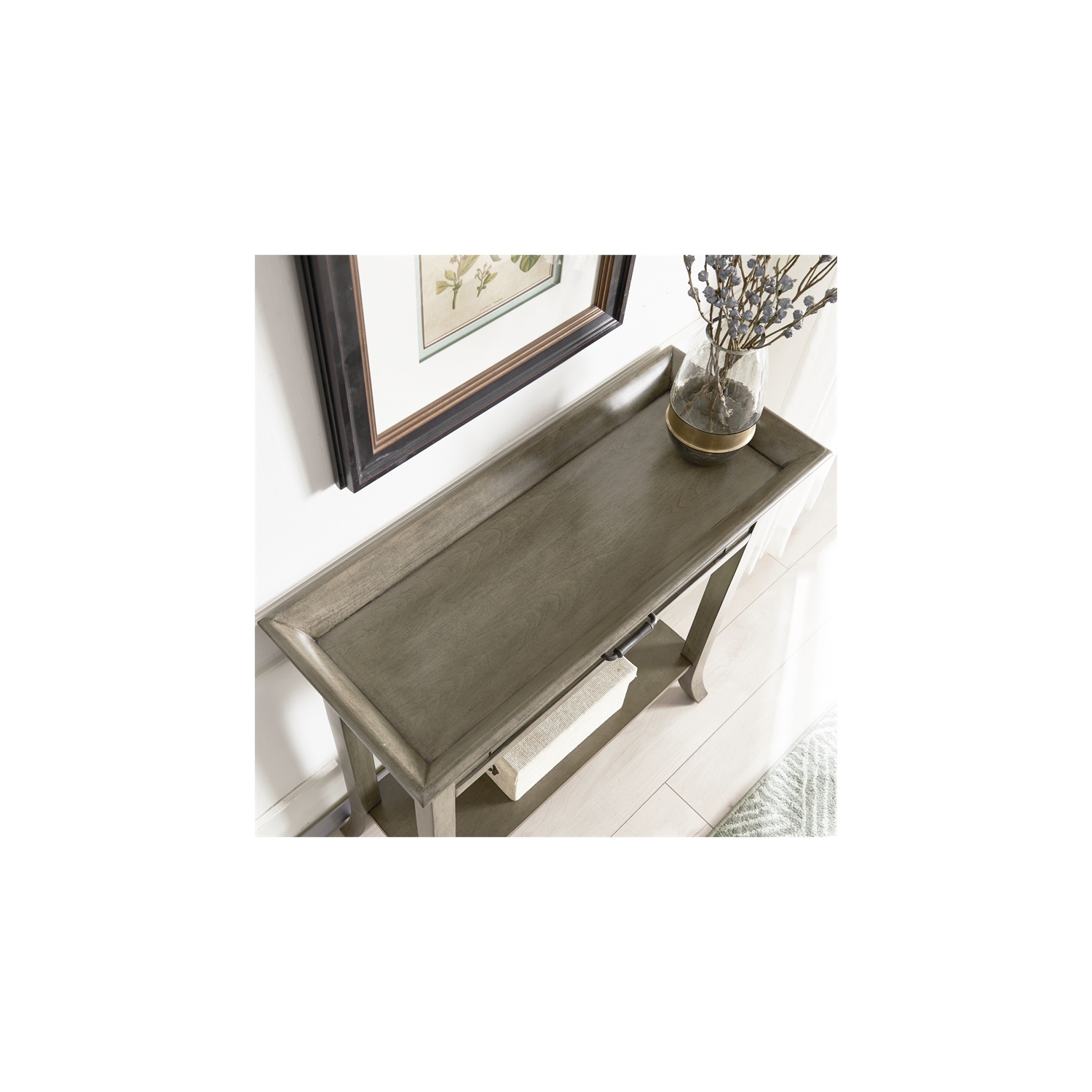 Leick Home Traditional Wood Tray Edge Console Hall Stand in Smoke Gray