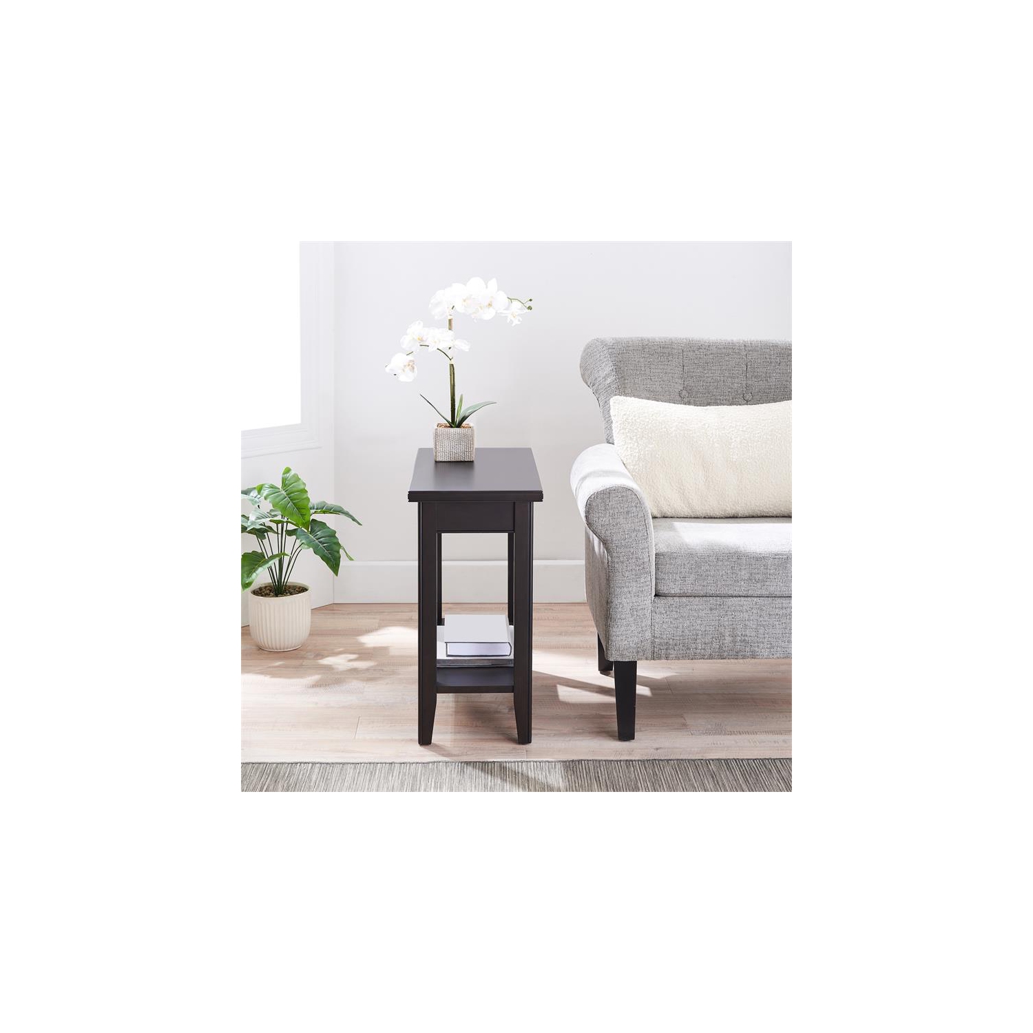 Leick Home 10505-BK Laurent Narrow Wood End Table with Shelf in Black