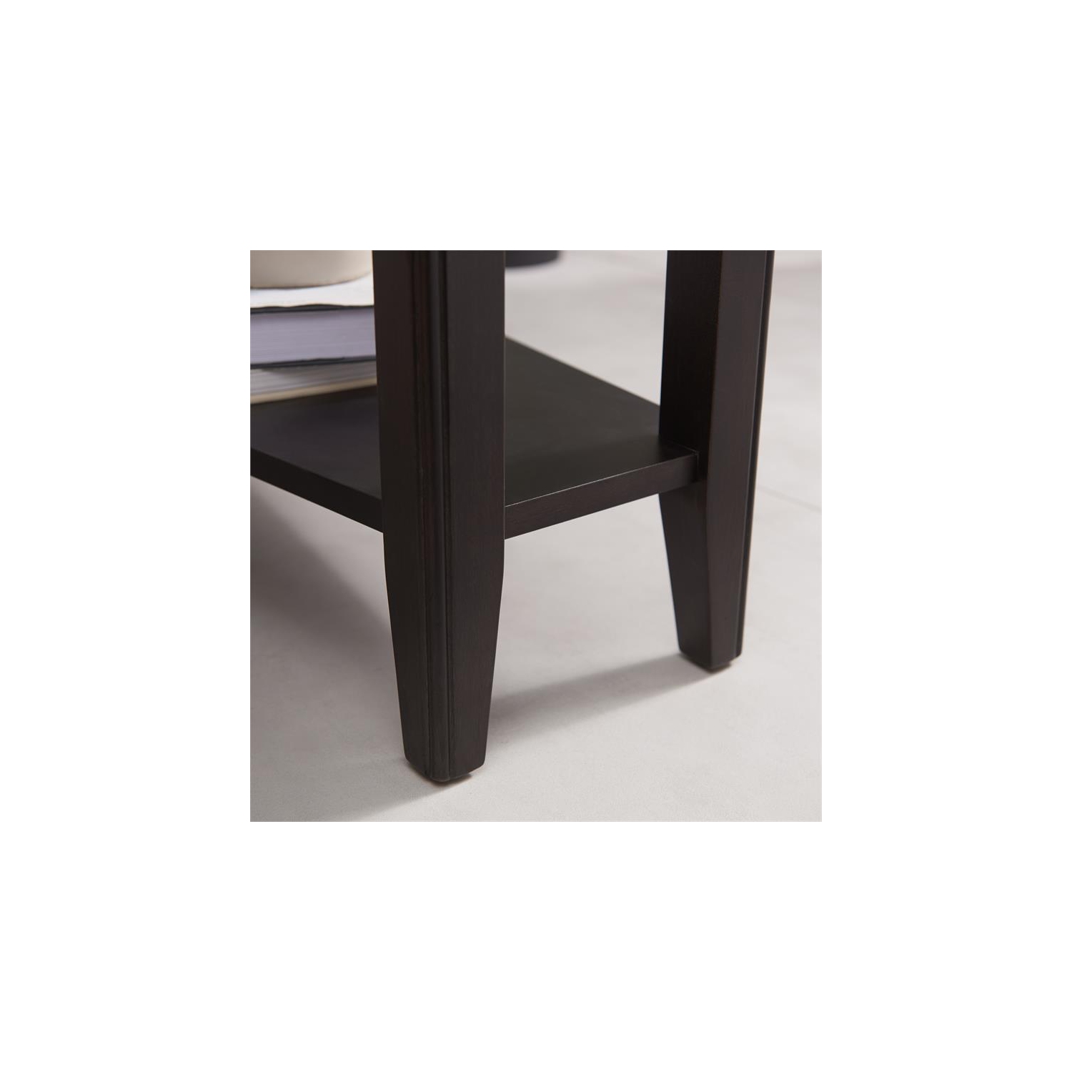 Leick Home 10502-BK Laurent Recliner Wood Wedge Table with Shelf in Black