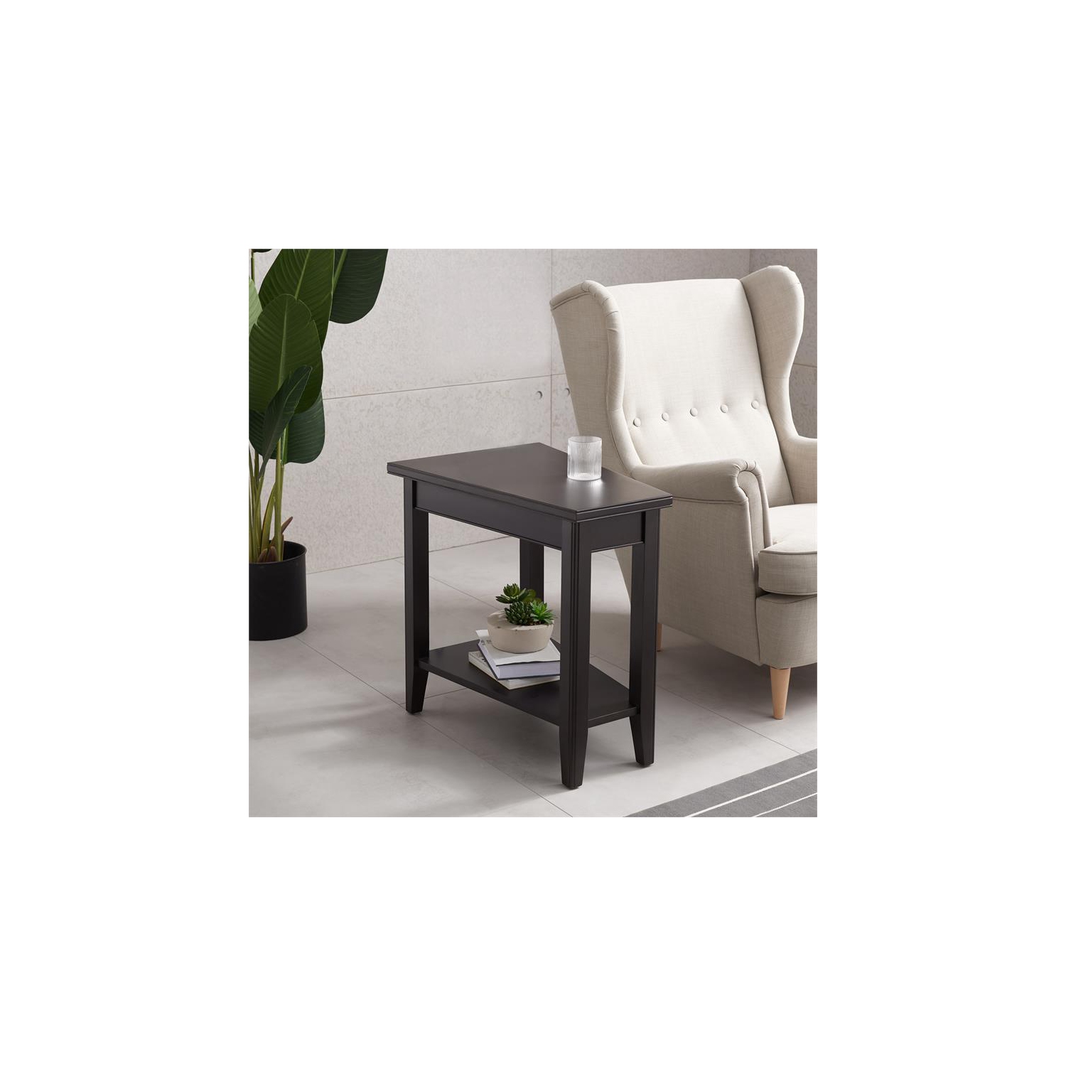 Leick Home 10502-BK Laurent Recliner Wood Wedge Table with Shelf in Black