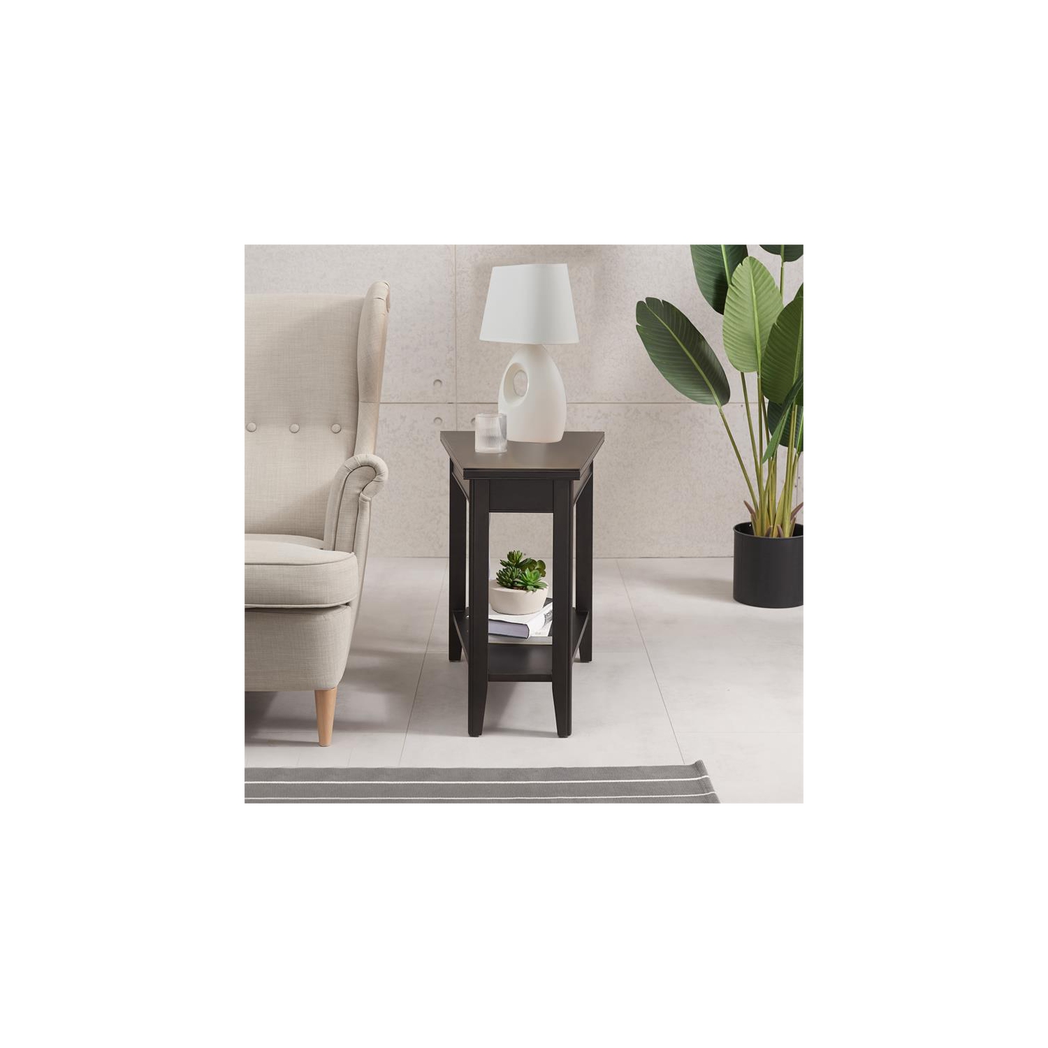 Leick Home 10502-BK Laurent Recliner Wood Wedge Table with Shelf in Black