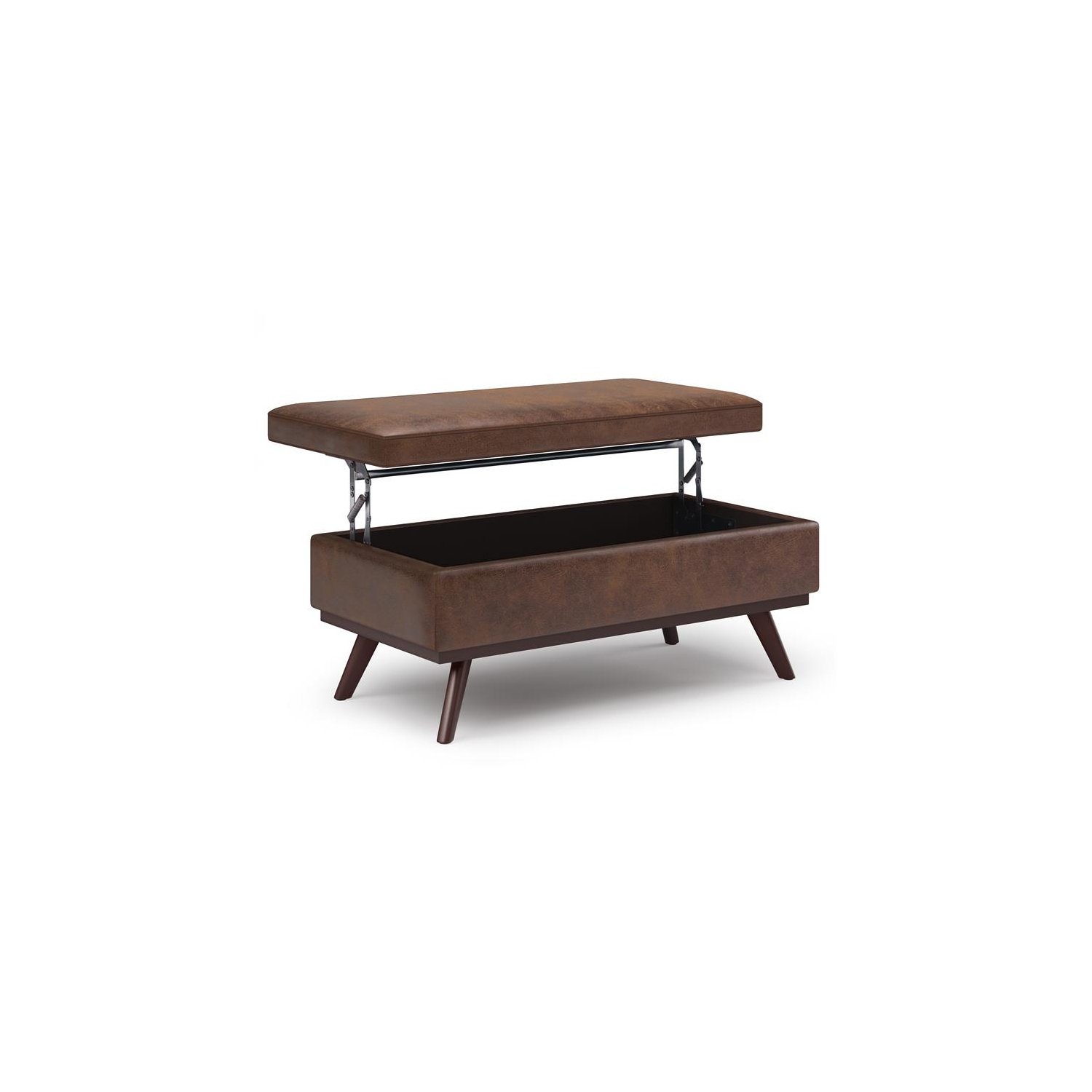 Owen 42in.W Lift top Coffee Table in Distressed Chestnut Brown Faux Leather