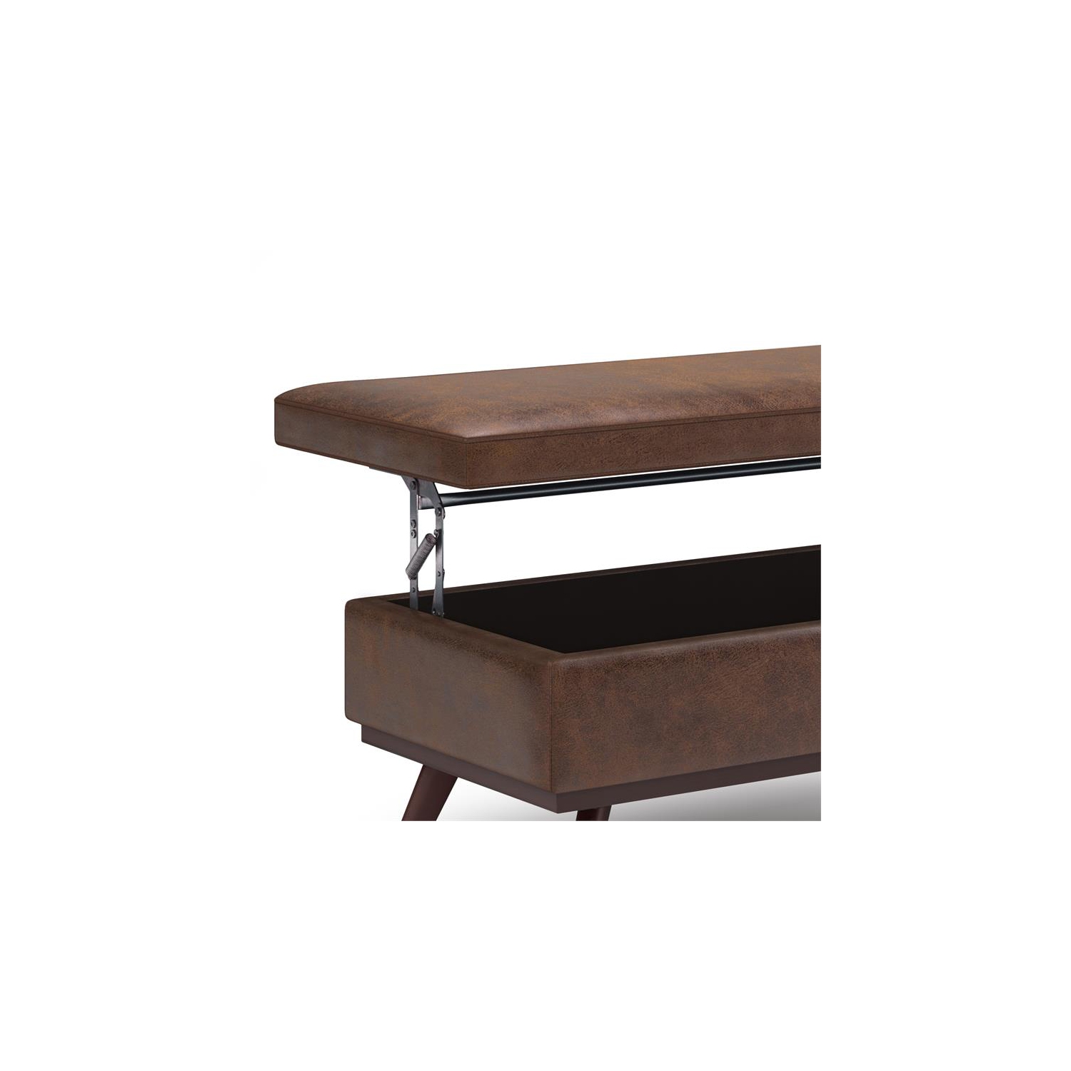 Owen 42in.W Lift top Coffee Table in Distressed Chestnut Brown Faux Leather