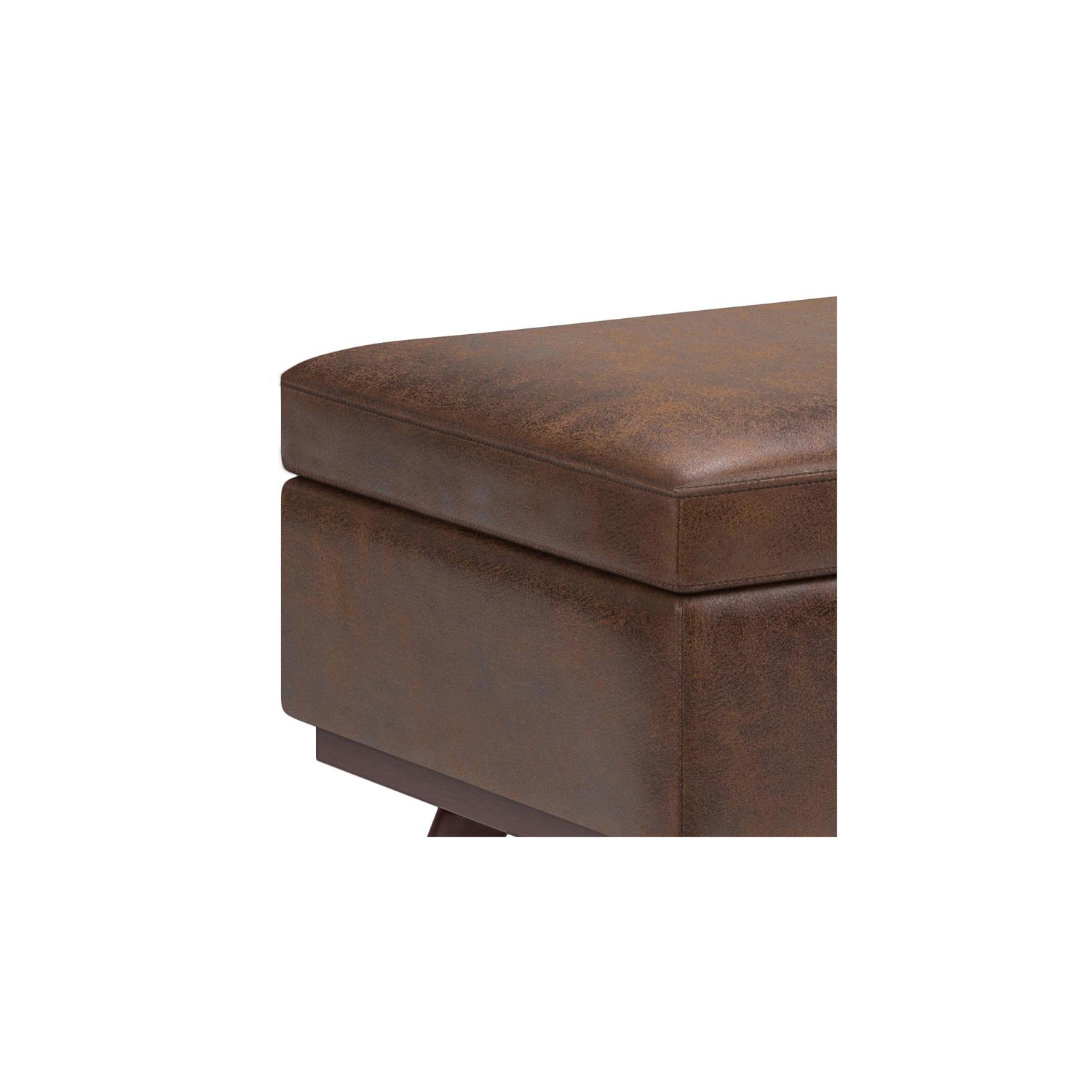 Owen 42in.W Lift top Coffee Table in Distressed Chestnut Brown Faux Leather