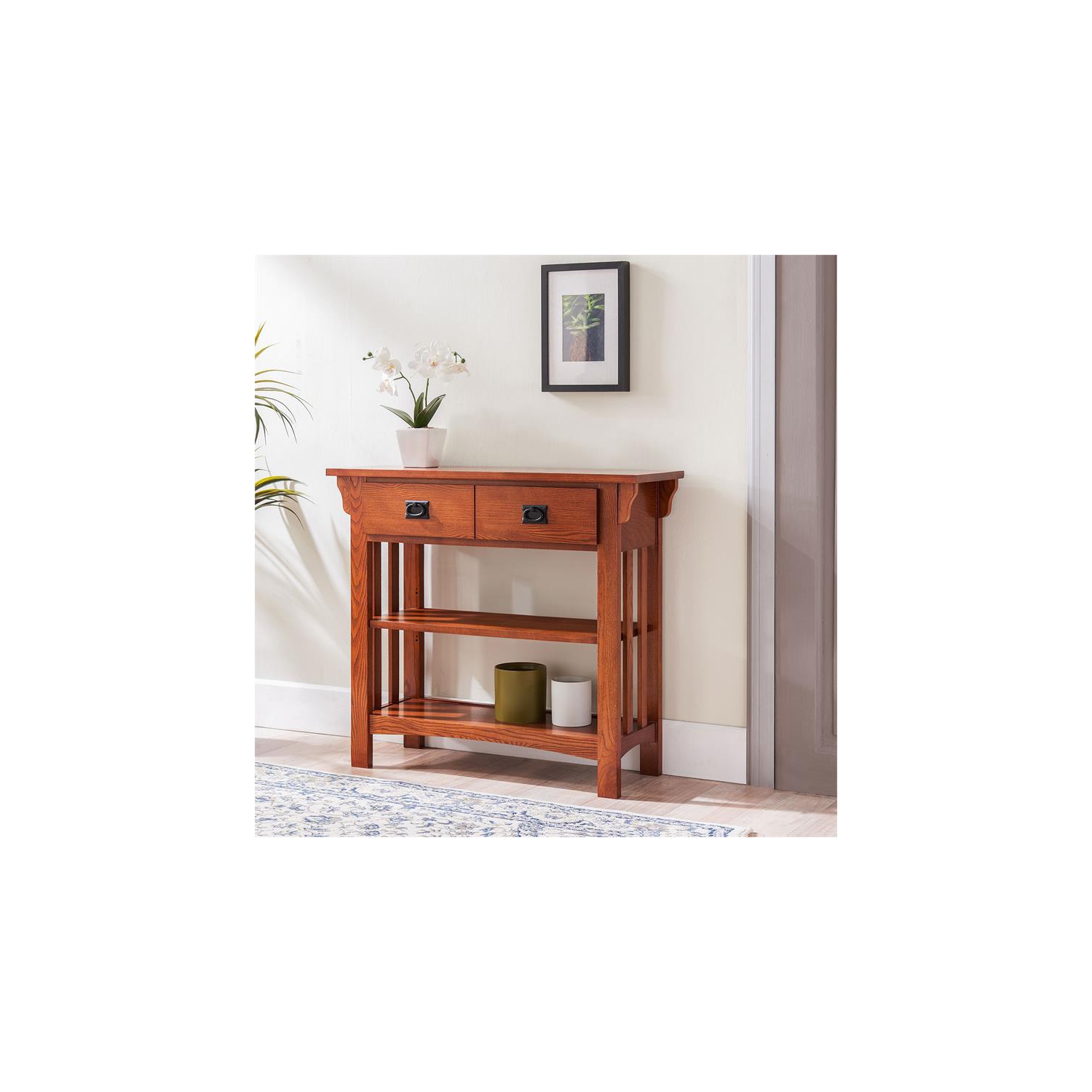 Leick Home 8261 Mission Impeccable Wood Bookcase with Drawers in Medium Oak