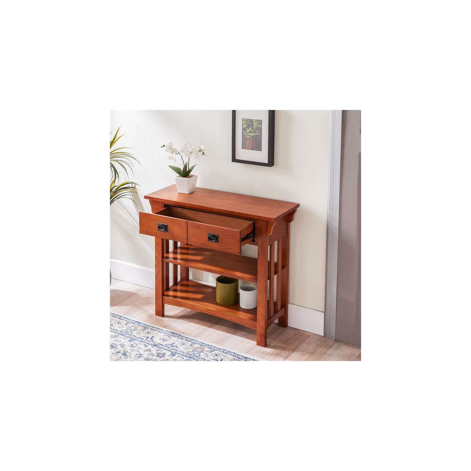 Leick Home 8261 Mission Impeccable Wood Bookcase with Drawers in Medium Oak