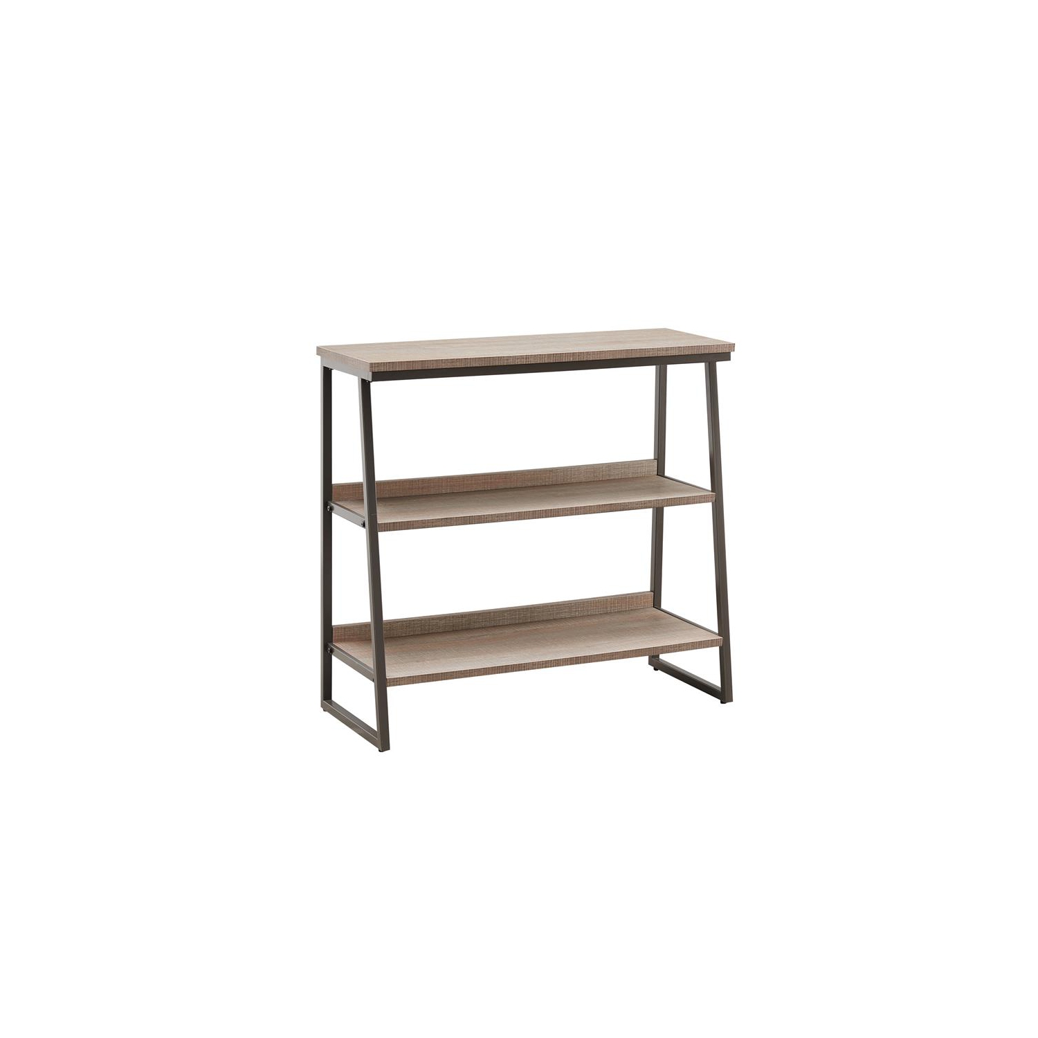 Leick Home 70007-ROBLK Stepped Tier Bookshelf in Roughsawn Oak/Gunmetal Gray