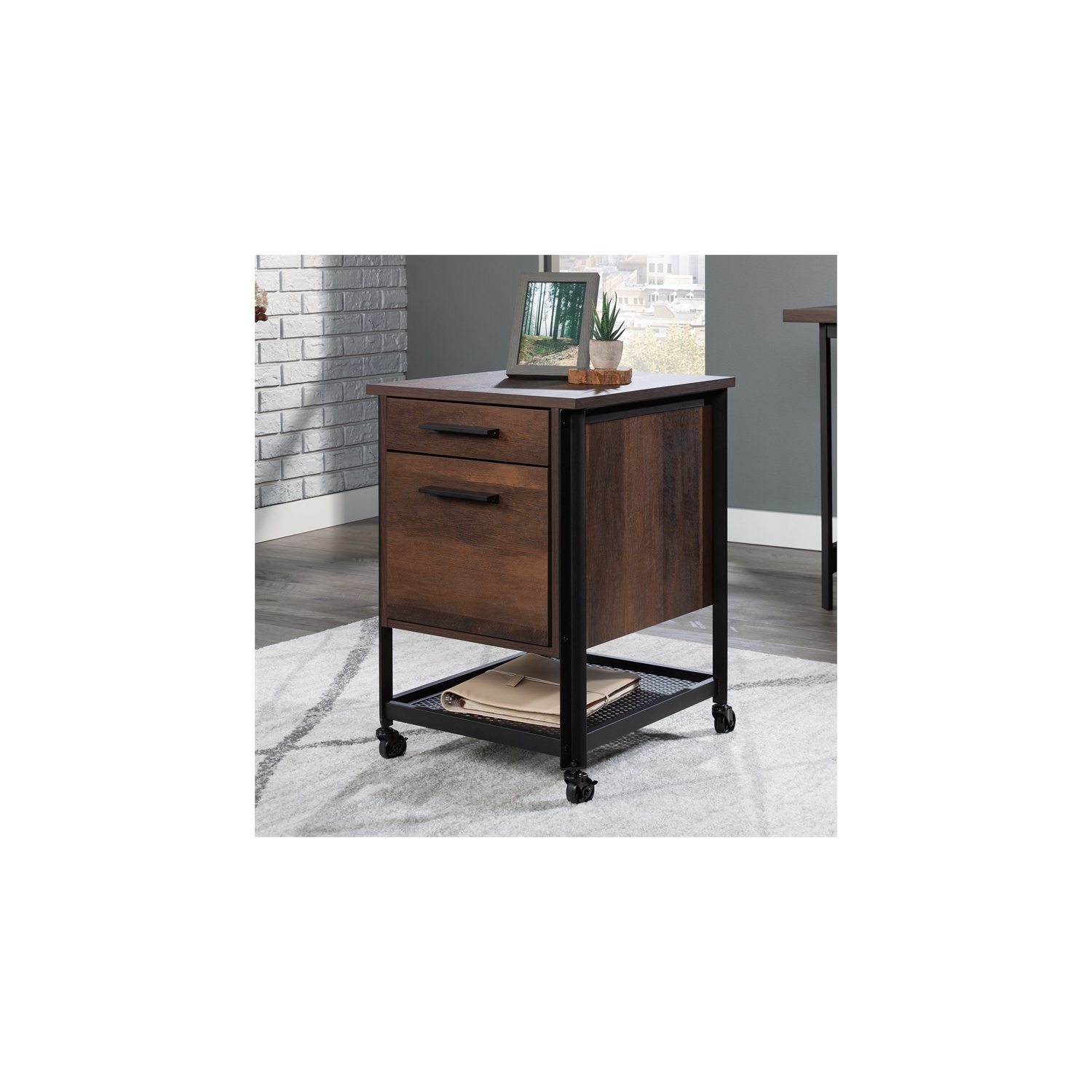Sauder Briarbrook Engineered Wood and Metal Mobile File in Barrel Oak
