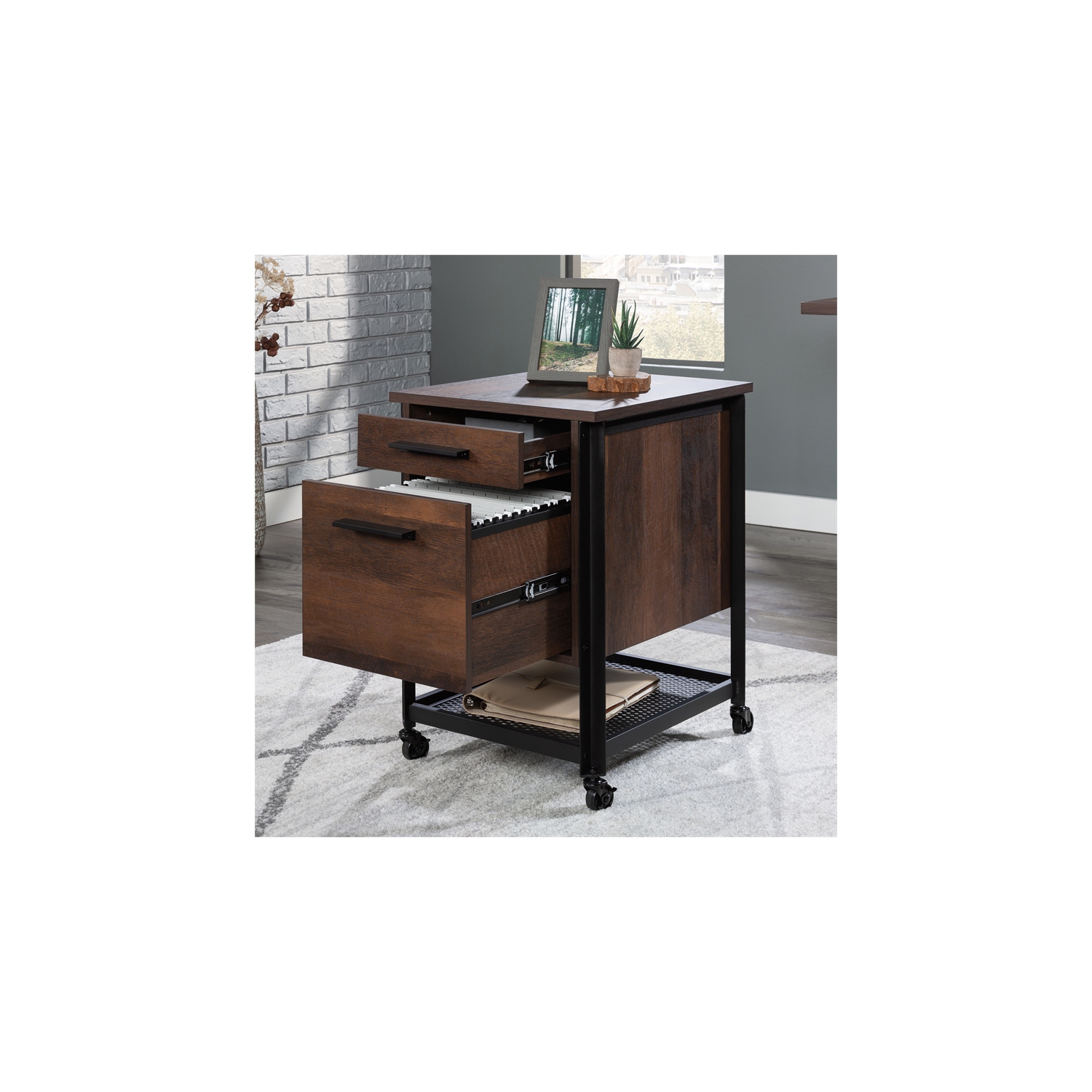 Sauder Briarbrook Engineered Wood and Metal Mobile File in Barrel Oak