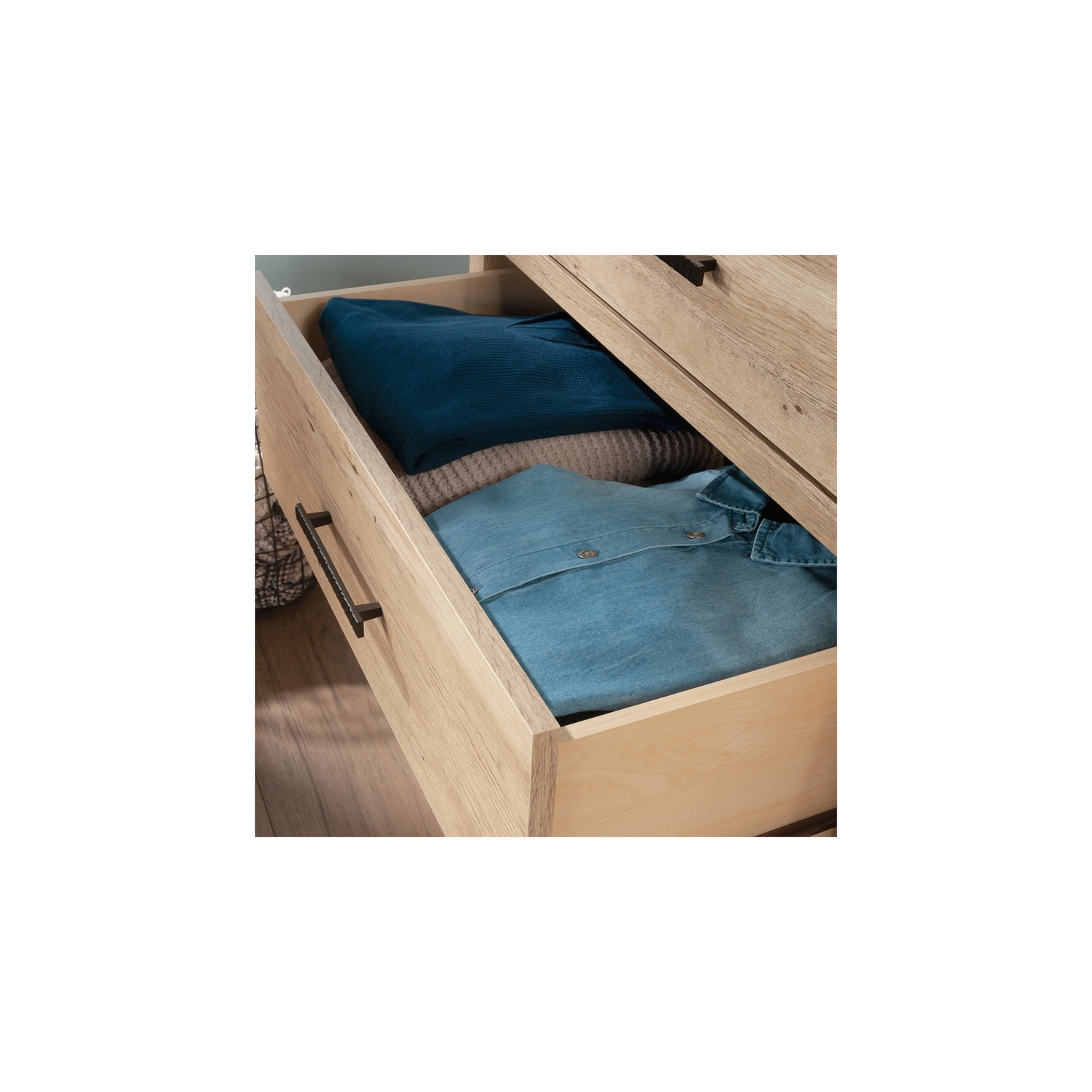 Sauder Pacific View Engineered Wood Metal and Plastic Dresser in Prime Oak