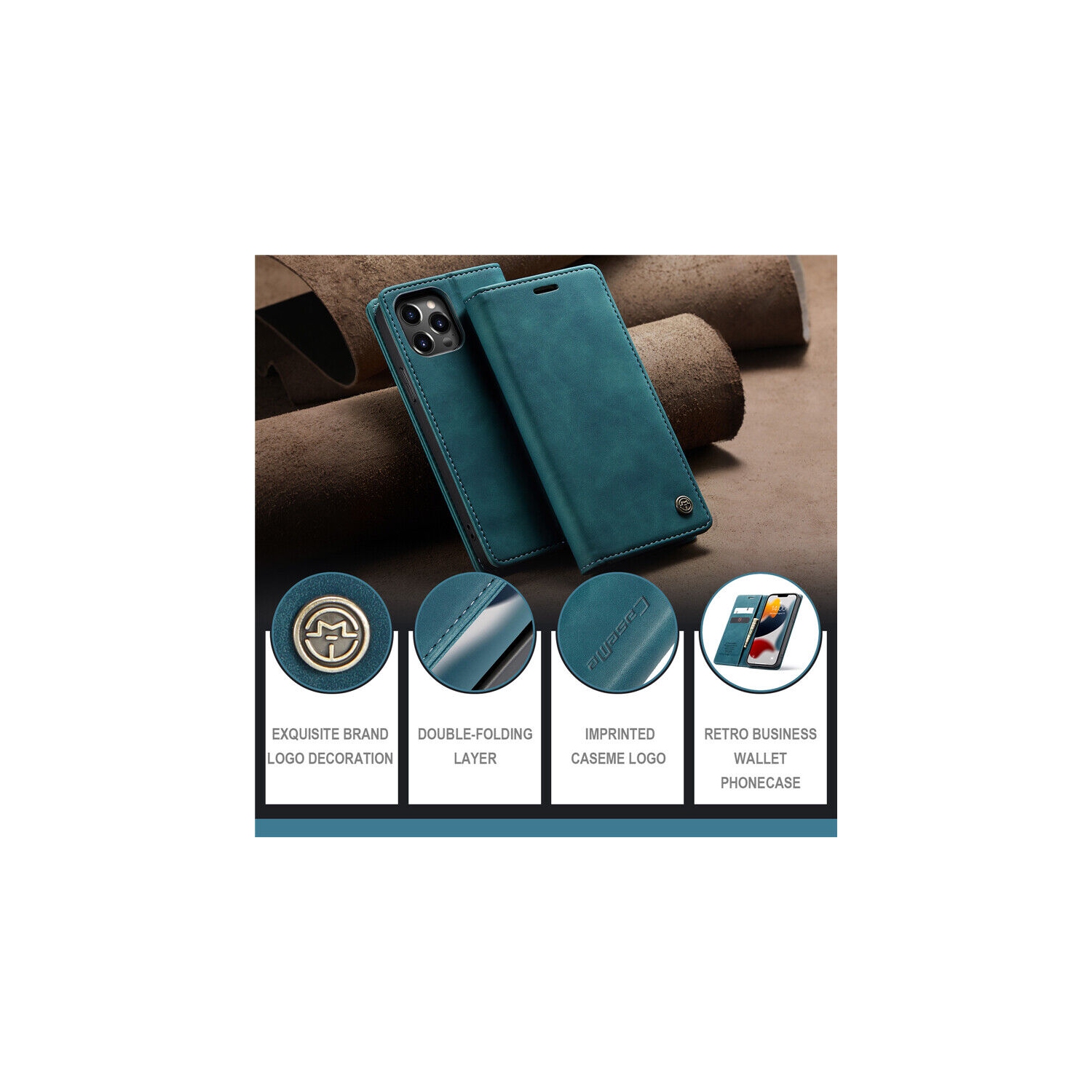 CaseMe Wallet Case Anti-Fall Retro Handmade Leather Magnetic Case Card Slot for iPhone 14 - Free Shipping