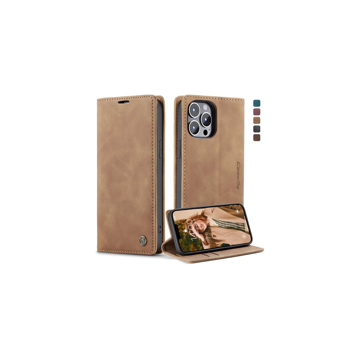 CaseMe Wallet Case Anti-Fall Retro Handmade Leather Magnetic Case Card Slot for iPhone 14 Pro Max - Free Shipping