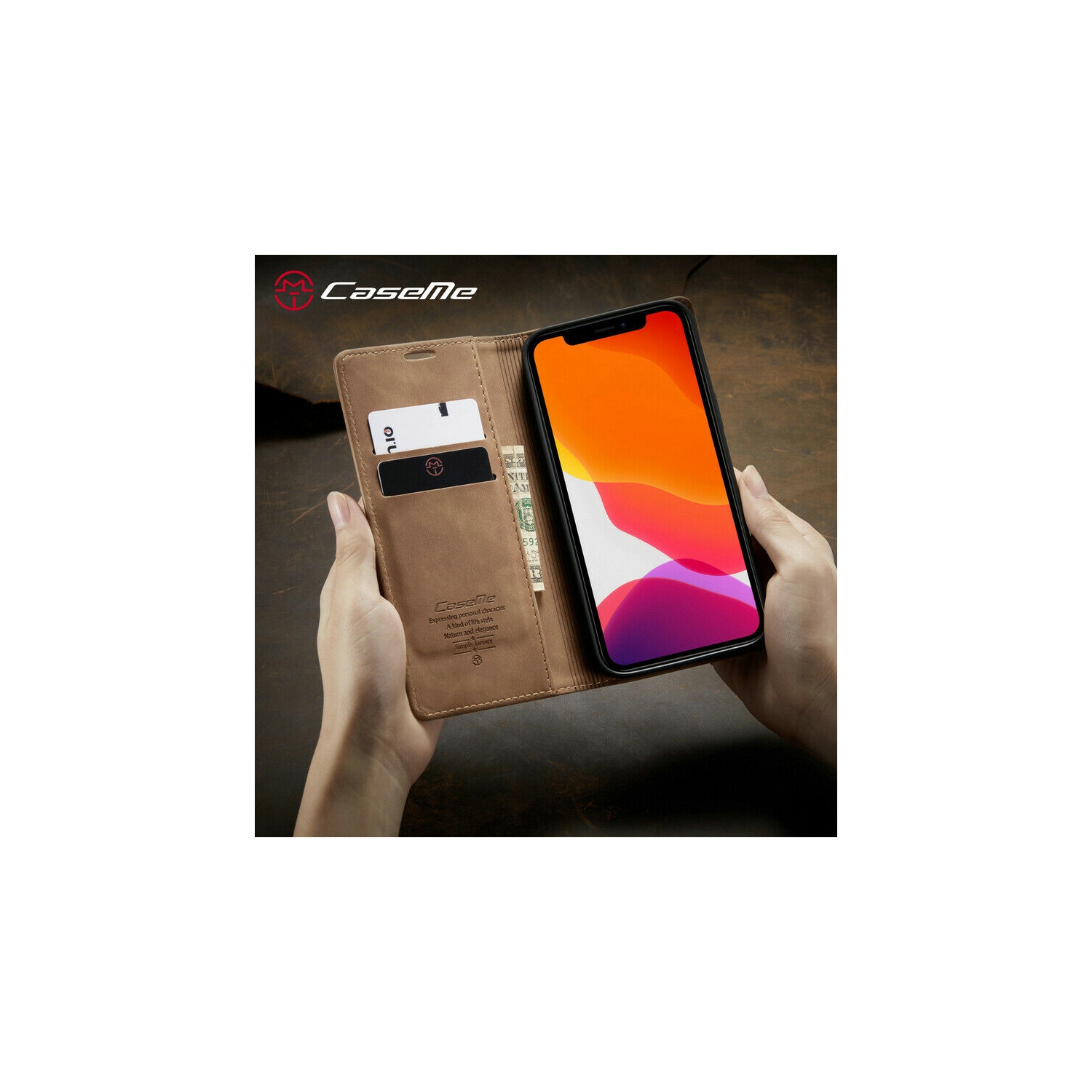 CaseMe Wallet Case Anti-Fall Retro Handmade Leather Magnetic Case Card Slot for iPhone 14 Pro Max - Free Shipping