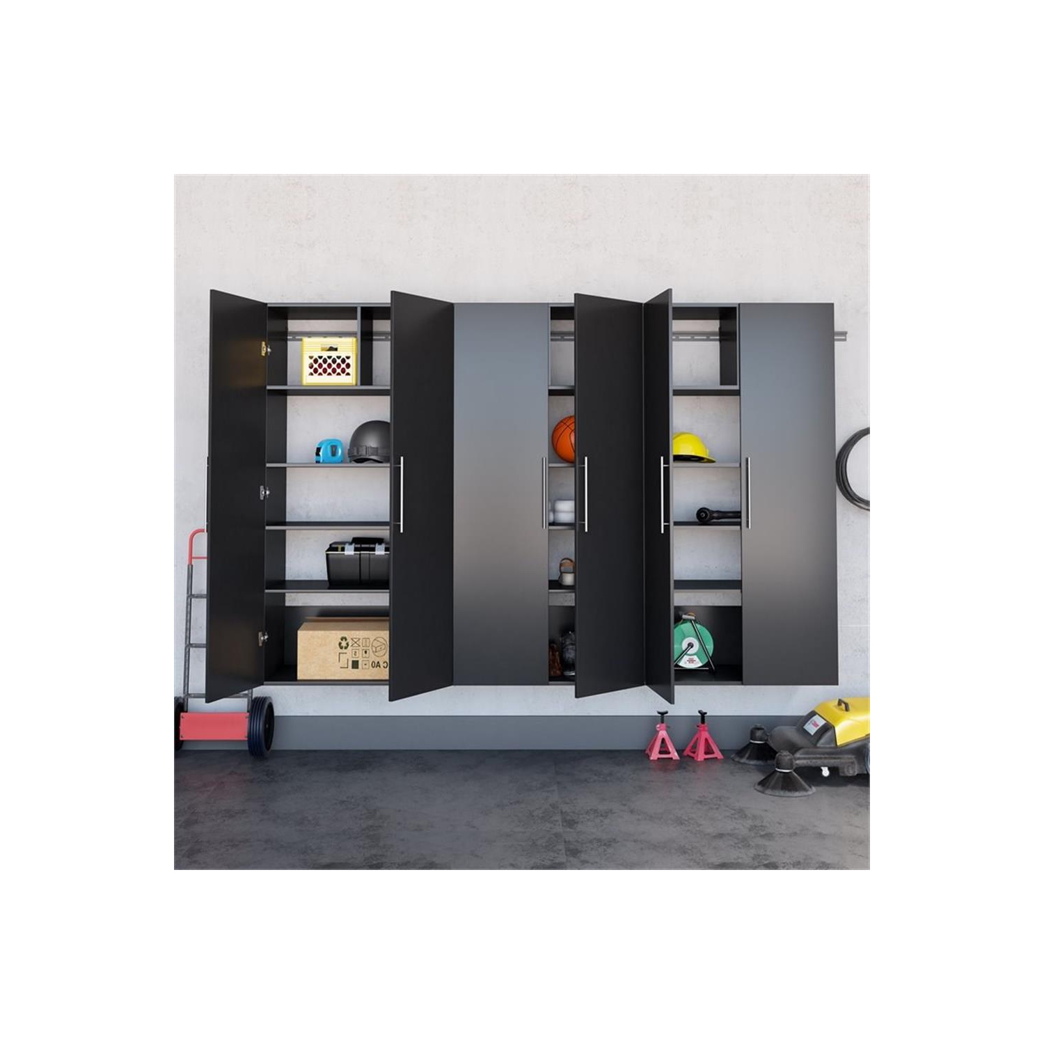 Prepac HangUps 3 Piece 108" Wooden Garage Storage Cabinet Set E in Black