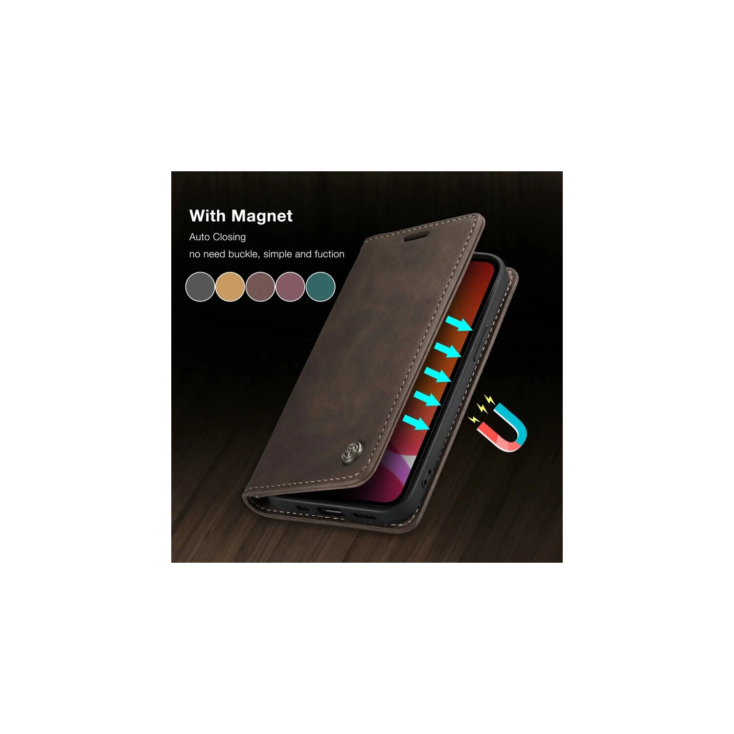 CaseMe Magnetic Stand Flip Protective Cover Leather Flip Cover Purse Style with ID & Credit Card Slots Holder for iPhone 14 PRO - Coffee