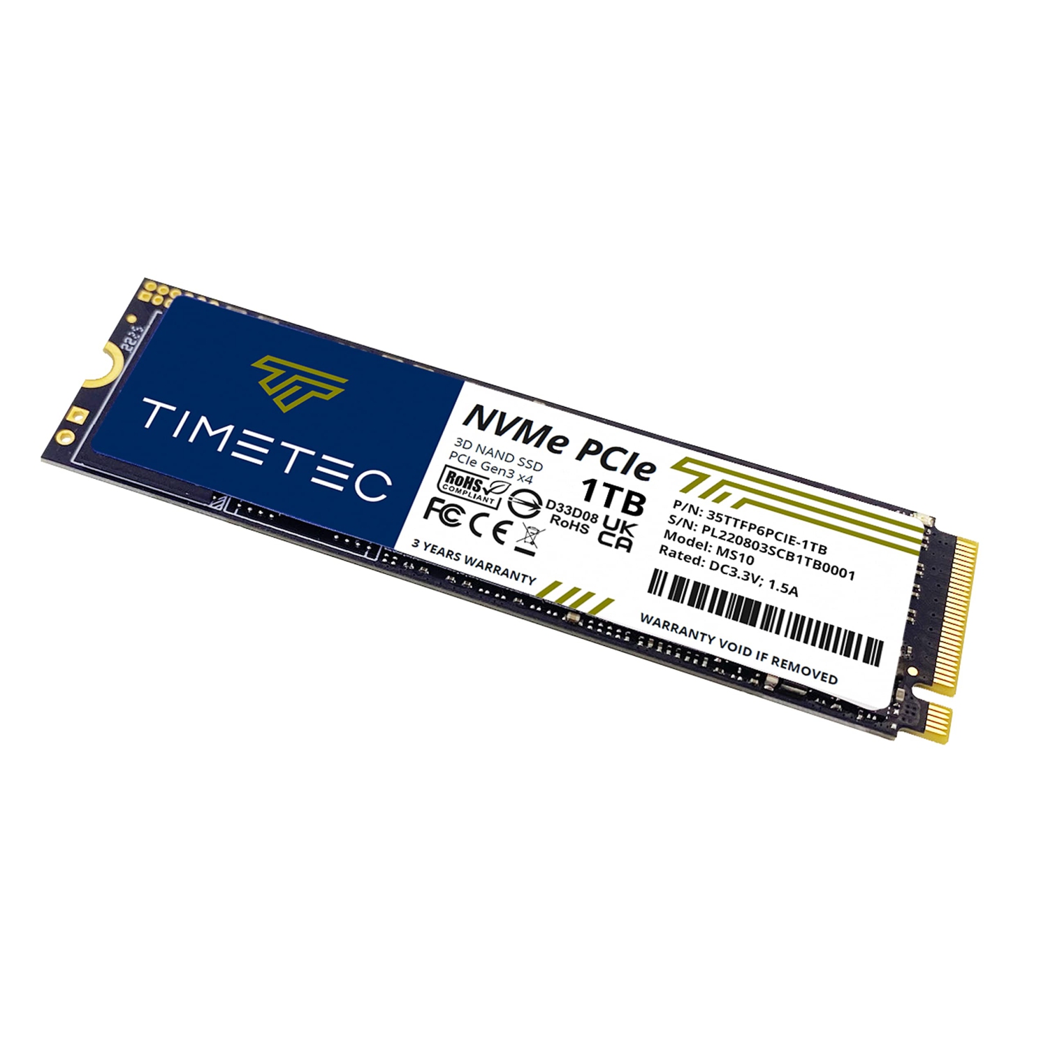 Timetec 1TB SSD NVMe PCIe Gen3x4 8Gb/s M.2 2280 3D NAND TLC 600TBW